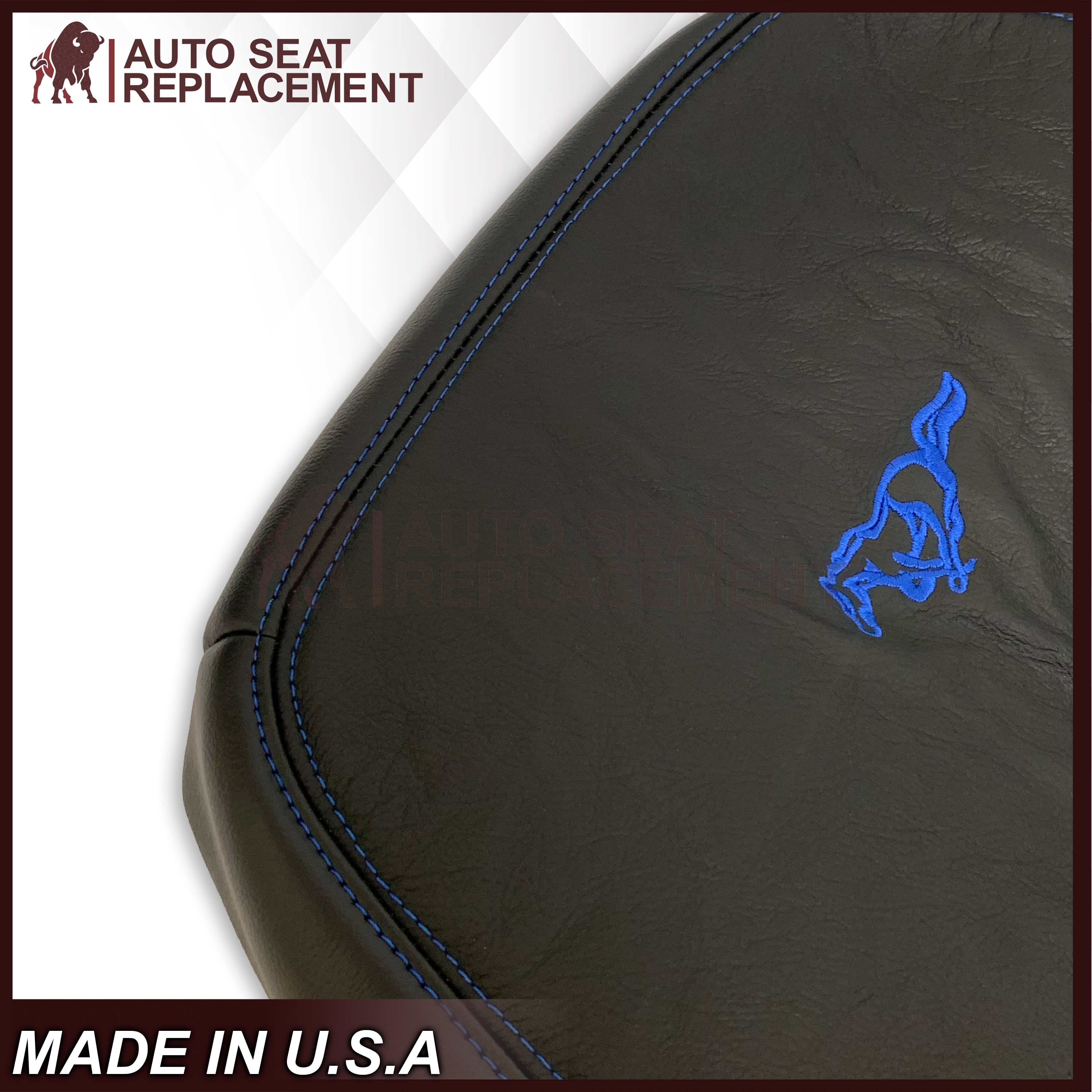 1999-2004 Ford Mustang GT Convertible Custom Seat Covers - Dark Charcoal Black with Blue Stitching | Premium Fit | Weather & UV Resistant | Perfect for Road Trips & Car Shows