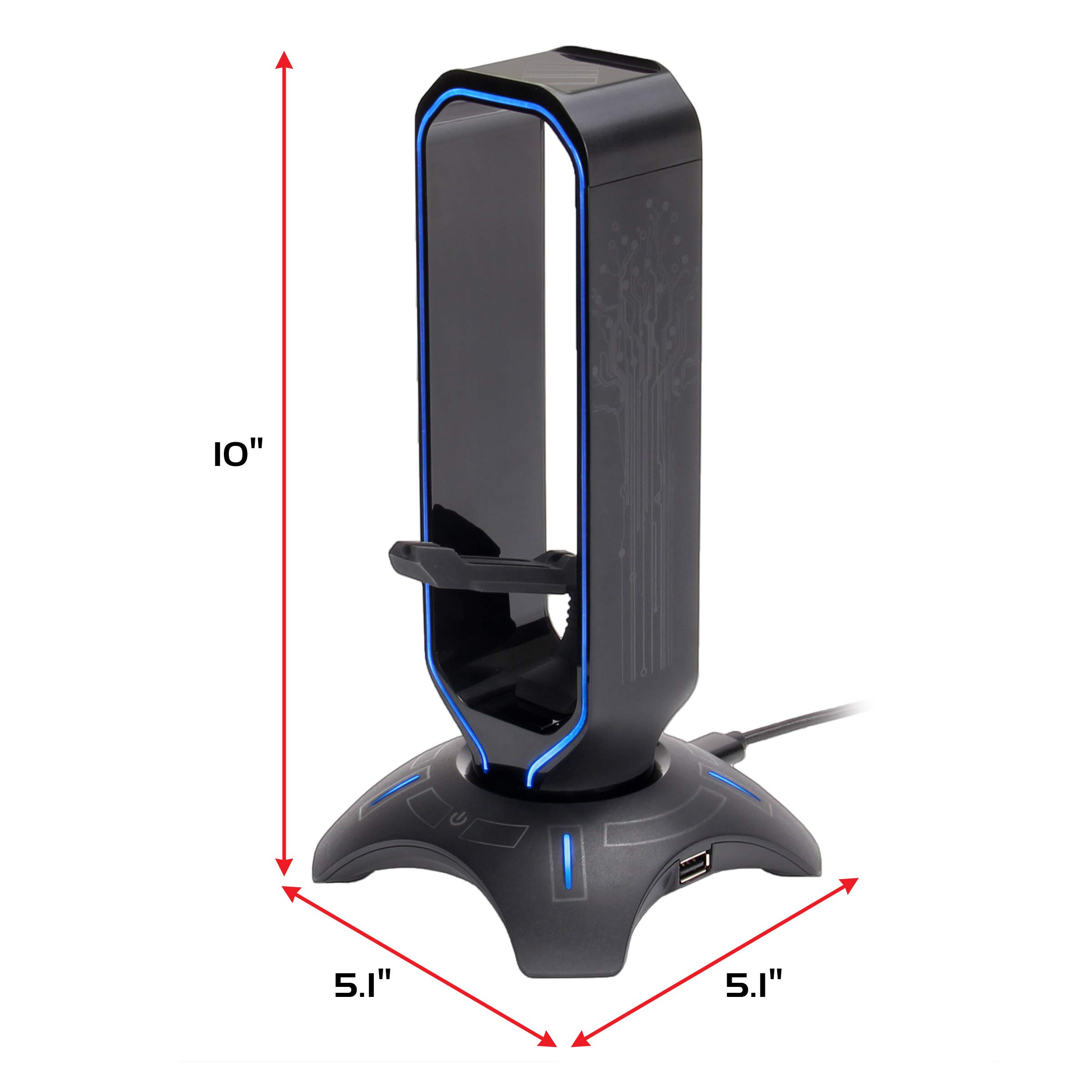 Premium RGB Gaming Headset Stand with Mouse Bungee & USB Hub - 7 Color LED Modes for PC, PS5, Xbox One - Perfect for Gaming Setup, Streaming & Office Workstation Organization