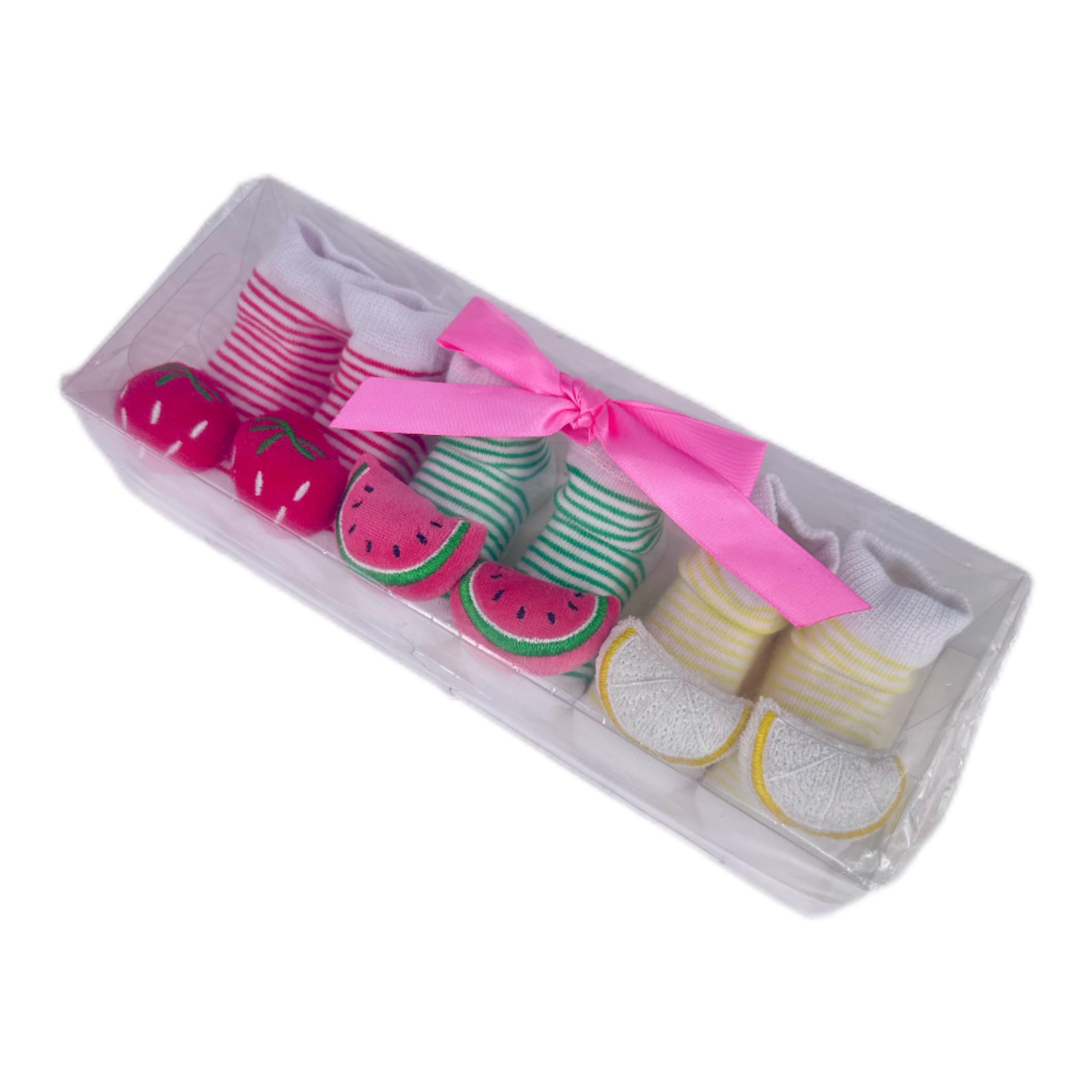 Adorable Fruit-Themed Rattle Socks for Baby Girls 0-6 Months - Lemon, Strawberry & Watermelon Design | Perfect for Playtime, Sensory Development & Cute Baby Outfits