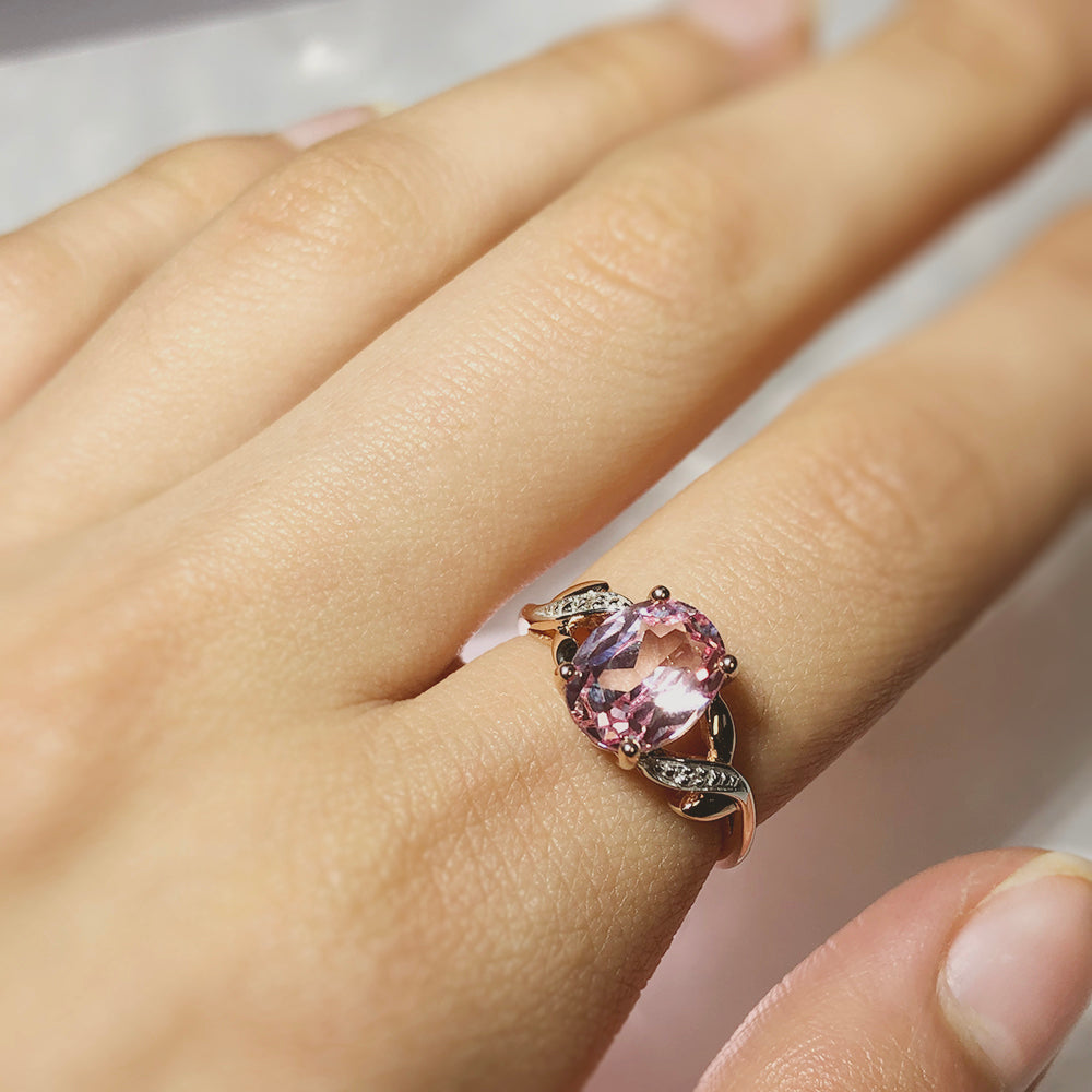 9ct Rose Gold Peach Sapphire & Diamond Ring - Elegant Engagement, Wedding, or Anniversary Jewelry Gift for Women