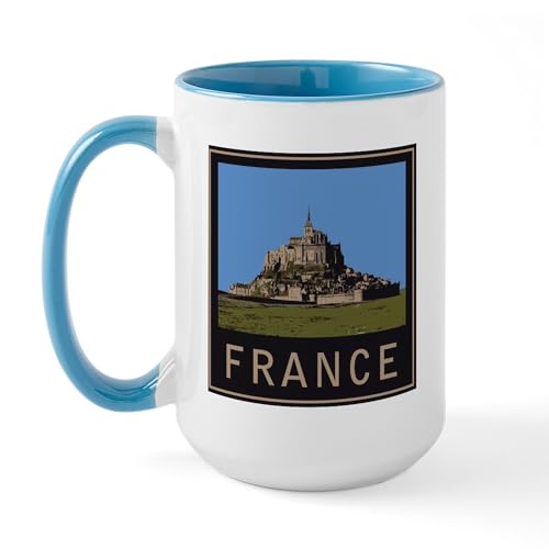 White/Blue Inside - France Mont St. Michel Large Mug