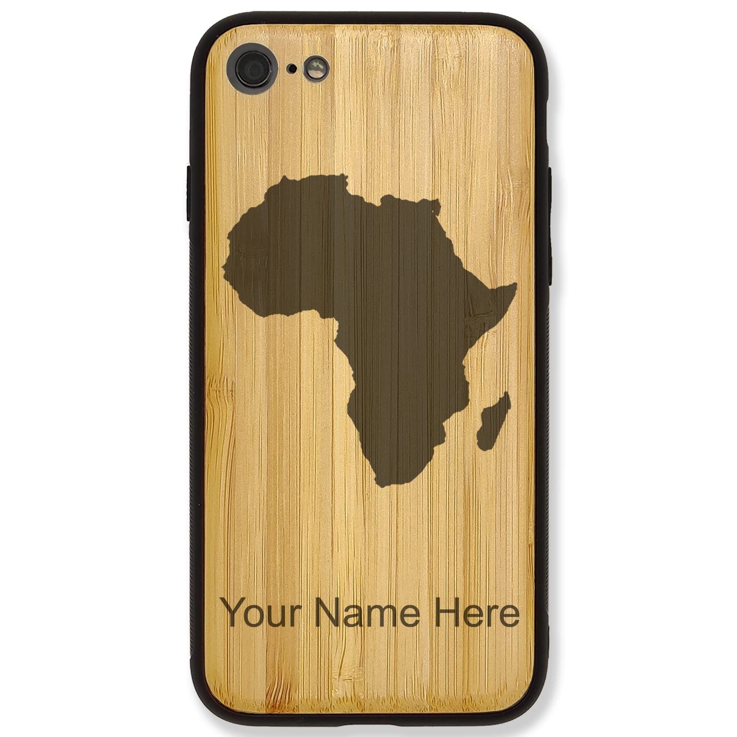 Premium Bamboo Phone Case Compatible with iPhone 7 Plus & iPhone 8 Plus - Custom Engraved African Continent Design - Perfect for Travel, Gifts & Everyday Protection