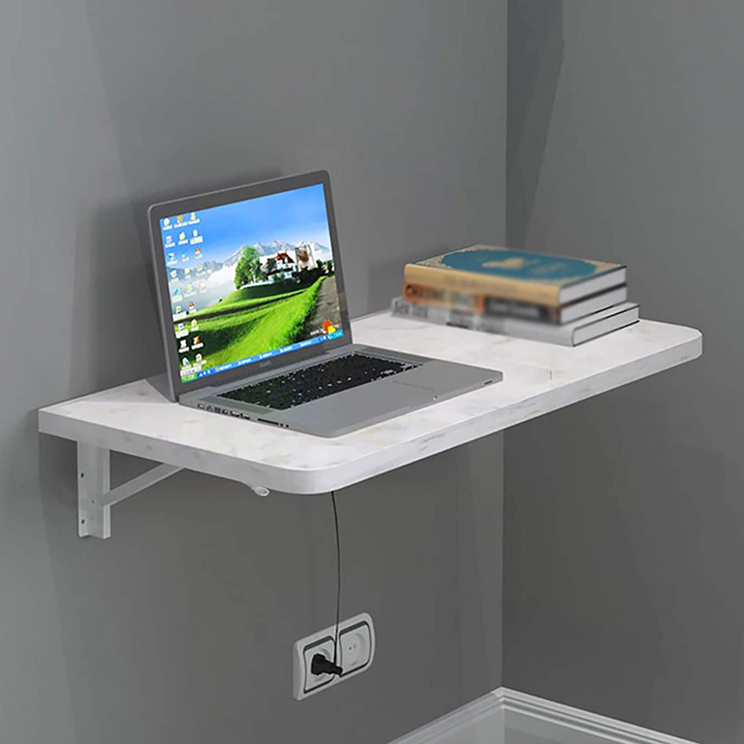 Foldable Wall Mounted Desk - Space Saving Floating Desk for Small Spaces, Home Office & Dorm Rooms (White, 80x40cm/31.5x15.8in) - Perfect for Apartments, Studios & Compact Work Areas