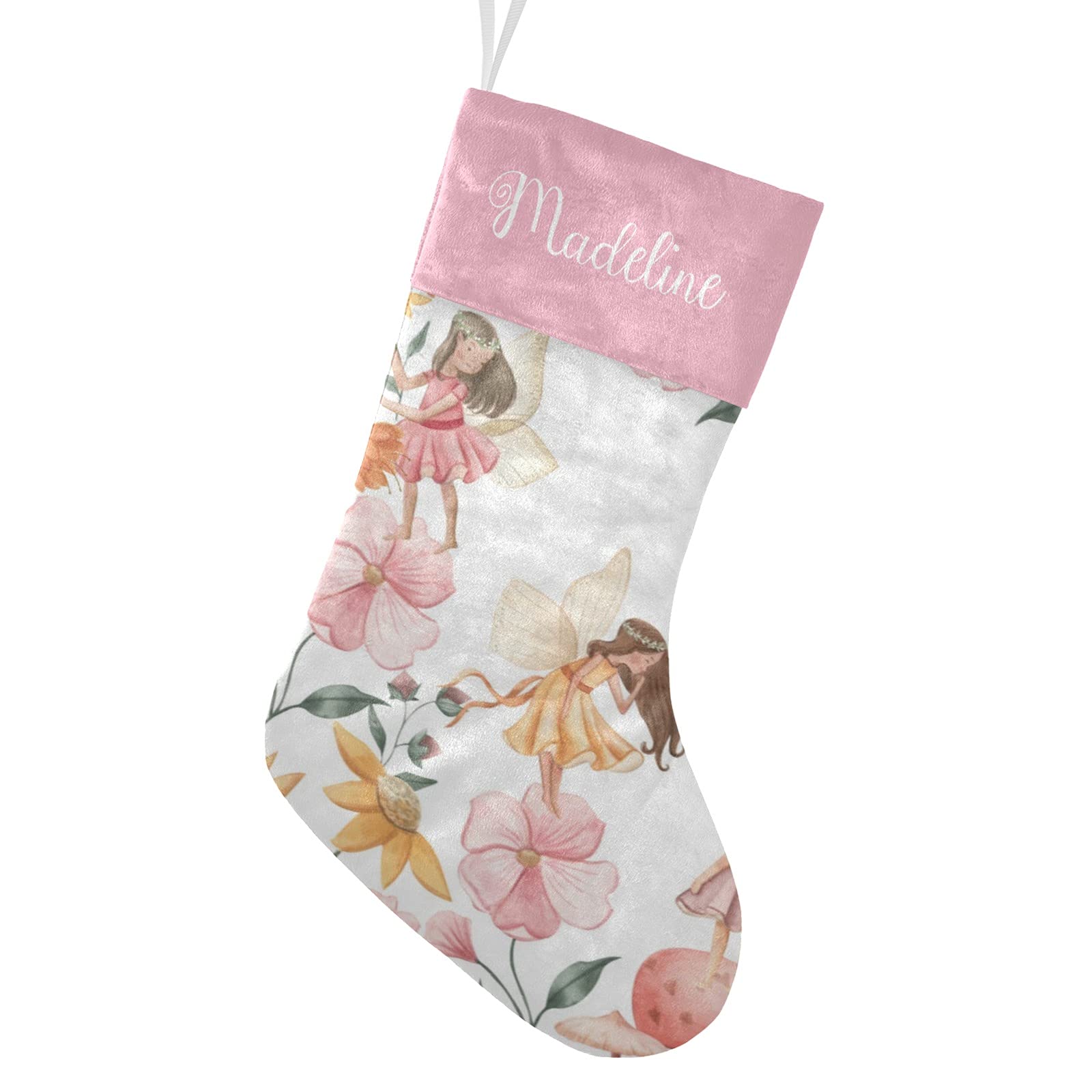 Custom Personalized Floral Forest Fairy Christmas Stocking - Fireplace Hanging Stockings with Name for Family Holiday Party Decor | Perfect for Christmas Gift Exchange, Fireplace Mantel Decorations, and Festive Home Decor
