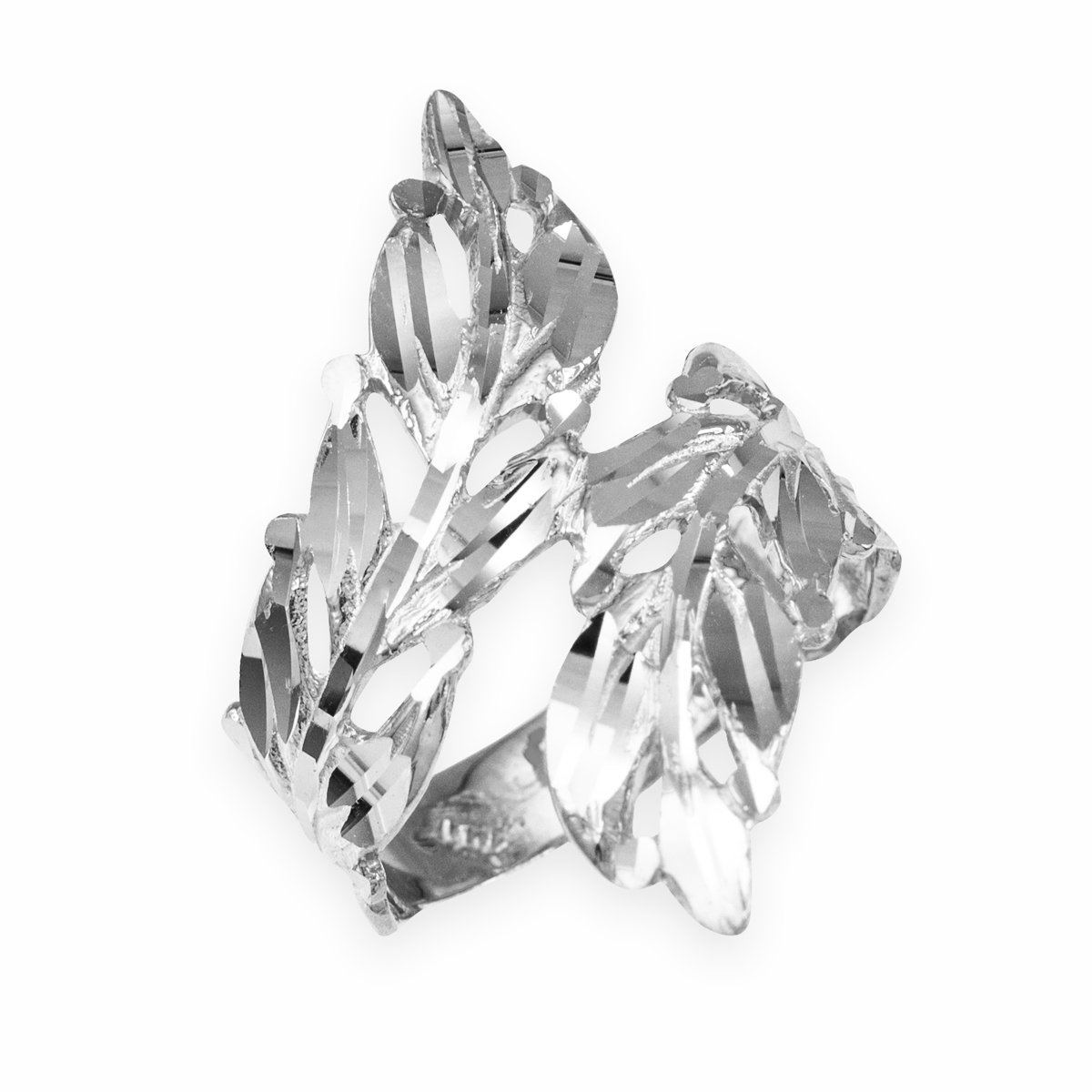 10k White Gold Double Laurel Wreath Leaf Ring for Women - High Polish Elegant Vintage Jewelry - Perfect for Weddings, Anniversaries & Special Occasions