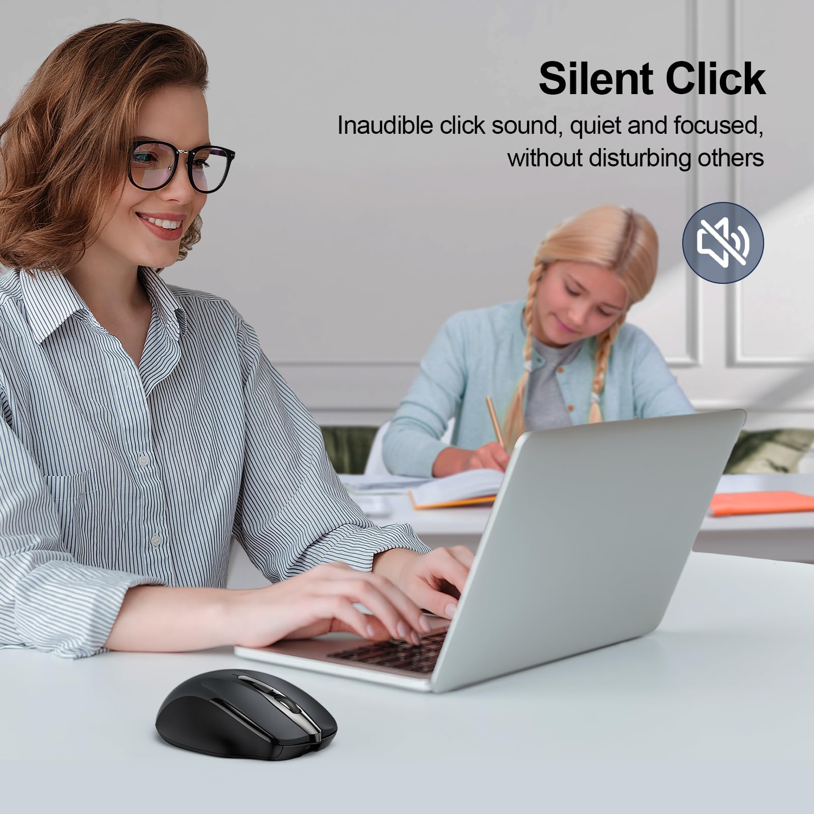 TECKNET Rechargeable Wireless Mouse - 2.4G Silent Ergonomic Mouse with 6 Adjustable DPI up to 4800, Quiet Click for Laptop, Chromebook, PC - Perfect for Office, Home & Travel Use - Black