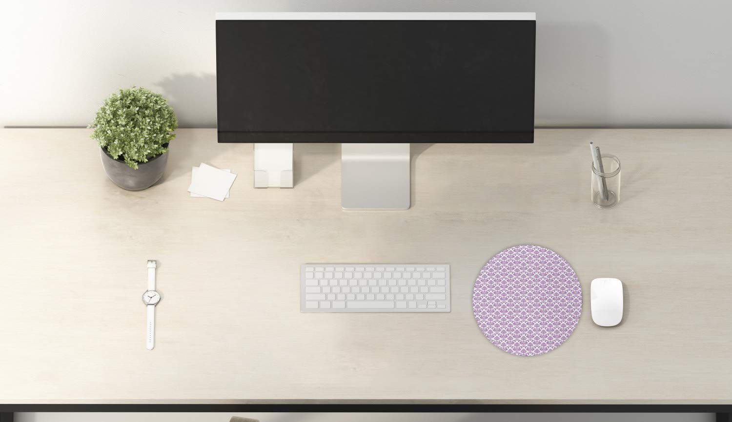 Ambesonne Victorian Floral Lavender Mouse Pad - 8 Inch Round Non-Slip Rubber Gaming Mousepad with Continuous Bloom Design for Computer & Office Use | Perfect for Home, Office & Gaming Setups