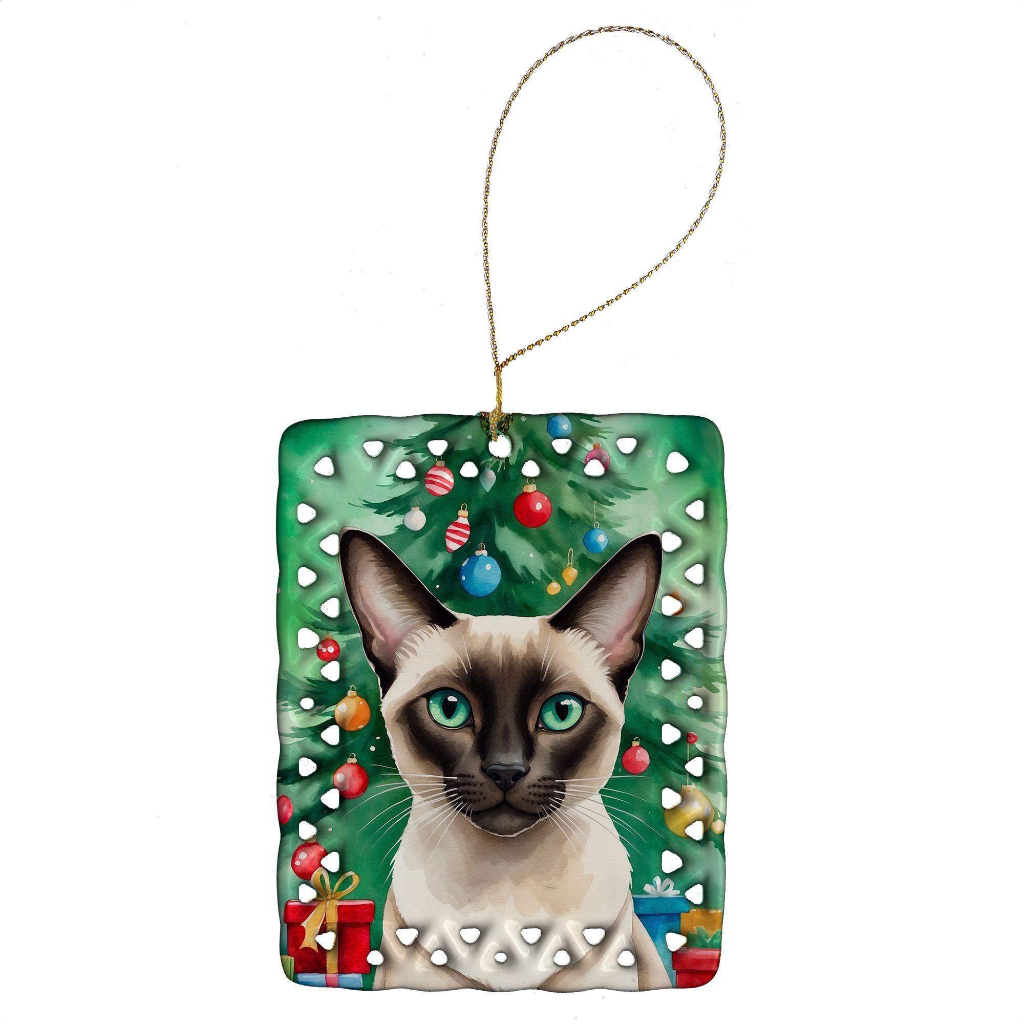 Colorpoint Shorthair Cat Christmas Porcelain Ornament - Handcrafted Rectangle Tree Hanging Decor for Holiday Home Décor | Perfect Gift for Cat Lovers | Festive Living Room, Office & Christmas Tree Decoration