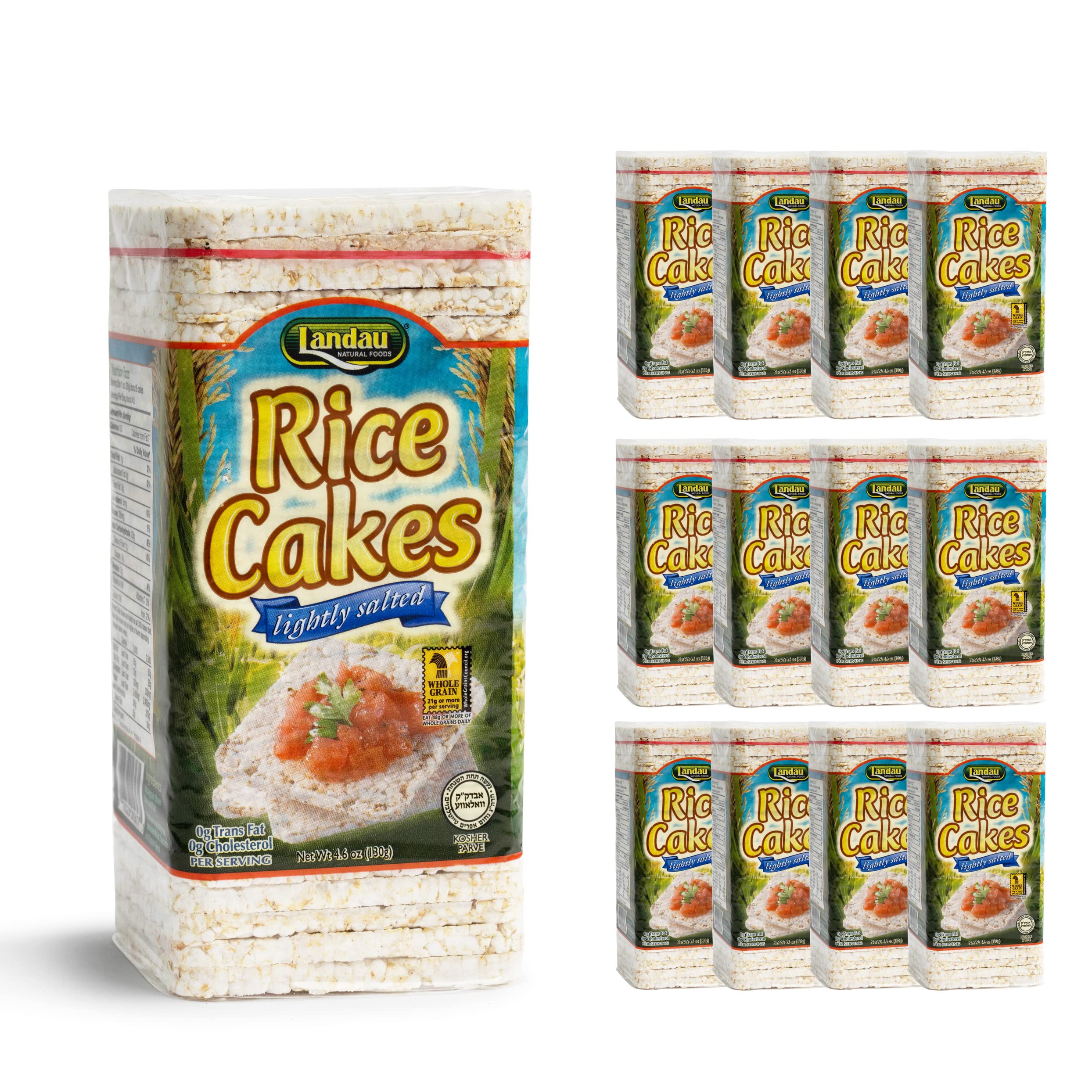 Landau Thin Whole Grain Rice Cakes - Light & Airy Low Calorie Snacks | Kosher Certified | 12 Pack | Lightly Salted | Perfect for Healthy Snacking, Weight Loss & On-the-Go Lifestyle