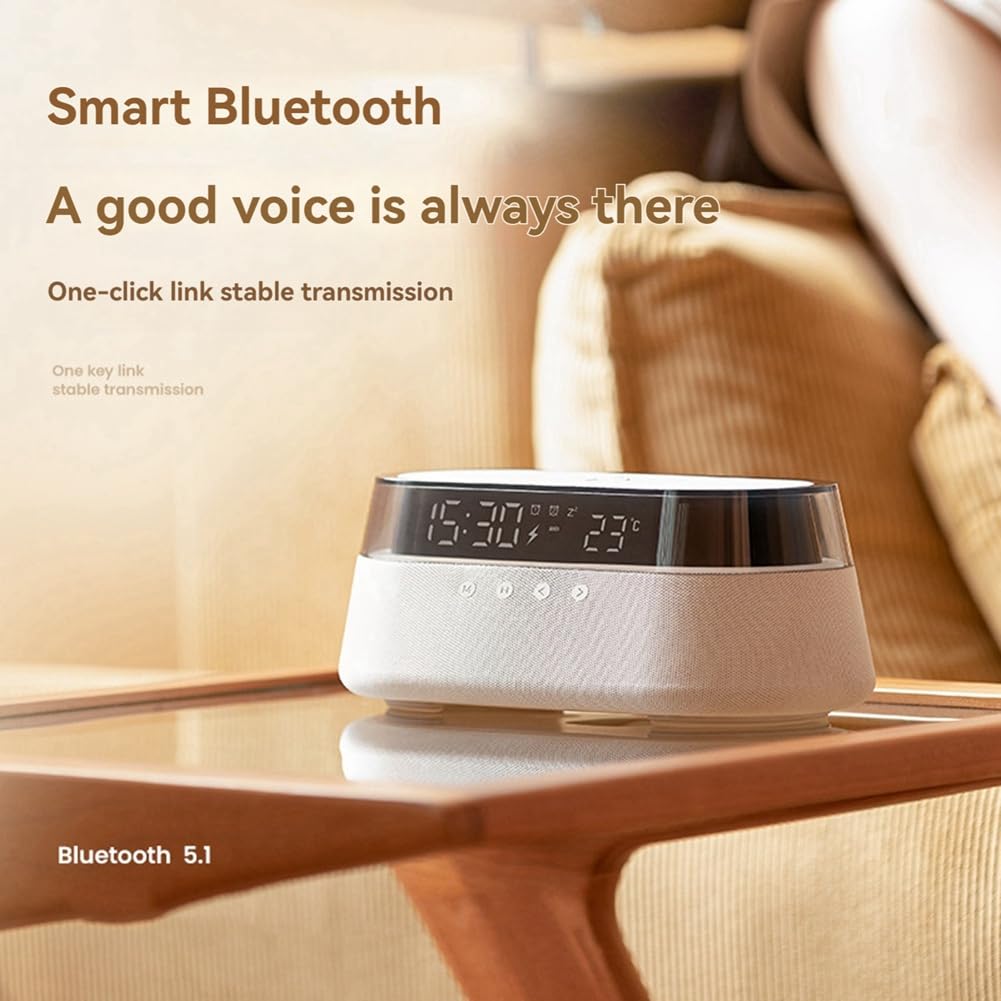 Colorful Wireless Bluetooth Speaker with Wireless Charging, Digital Display Clock & Night Light - Multi-Functional Music Desk Lamp for Home, Office & Bedroom Use