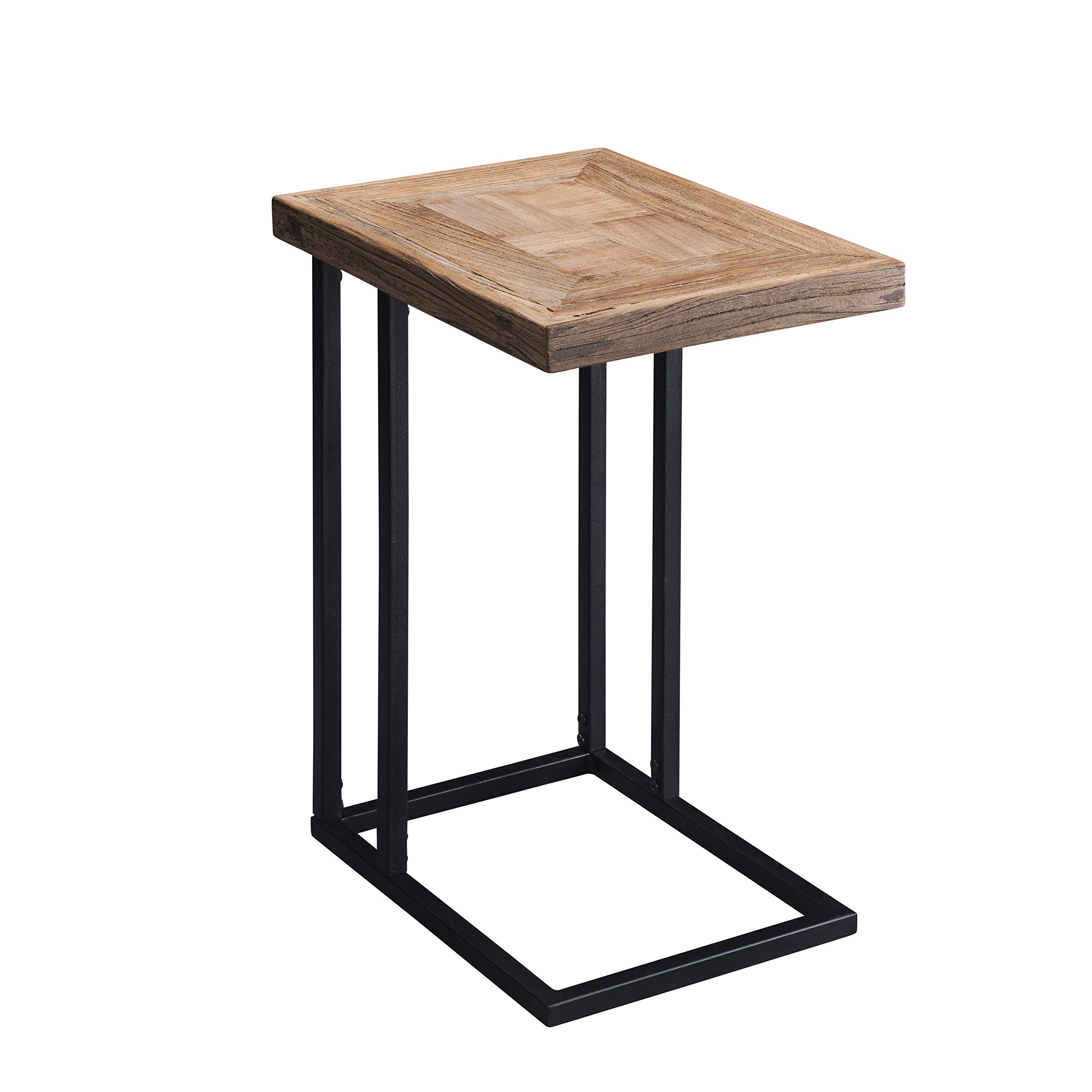 Industrial C-Shaped End Table with Wood Top & Metal Frame - Portable Side Table for Sofa, Bed, Living Room & Bedroom - Perfect as Snack Table, Workstation or Nightstand (Black)