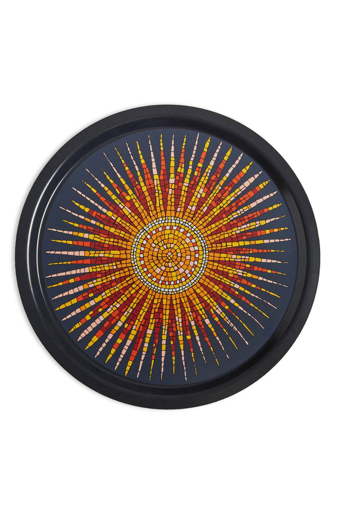 Round Printed Tray with Sunray Design - Decorative Serving Tray for Coffee Table, Dining, and Home Decor | Perfect for Entertaining Guests or Displaying Decor Items