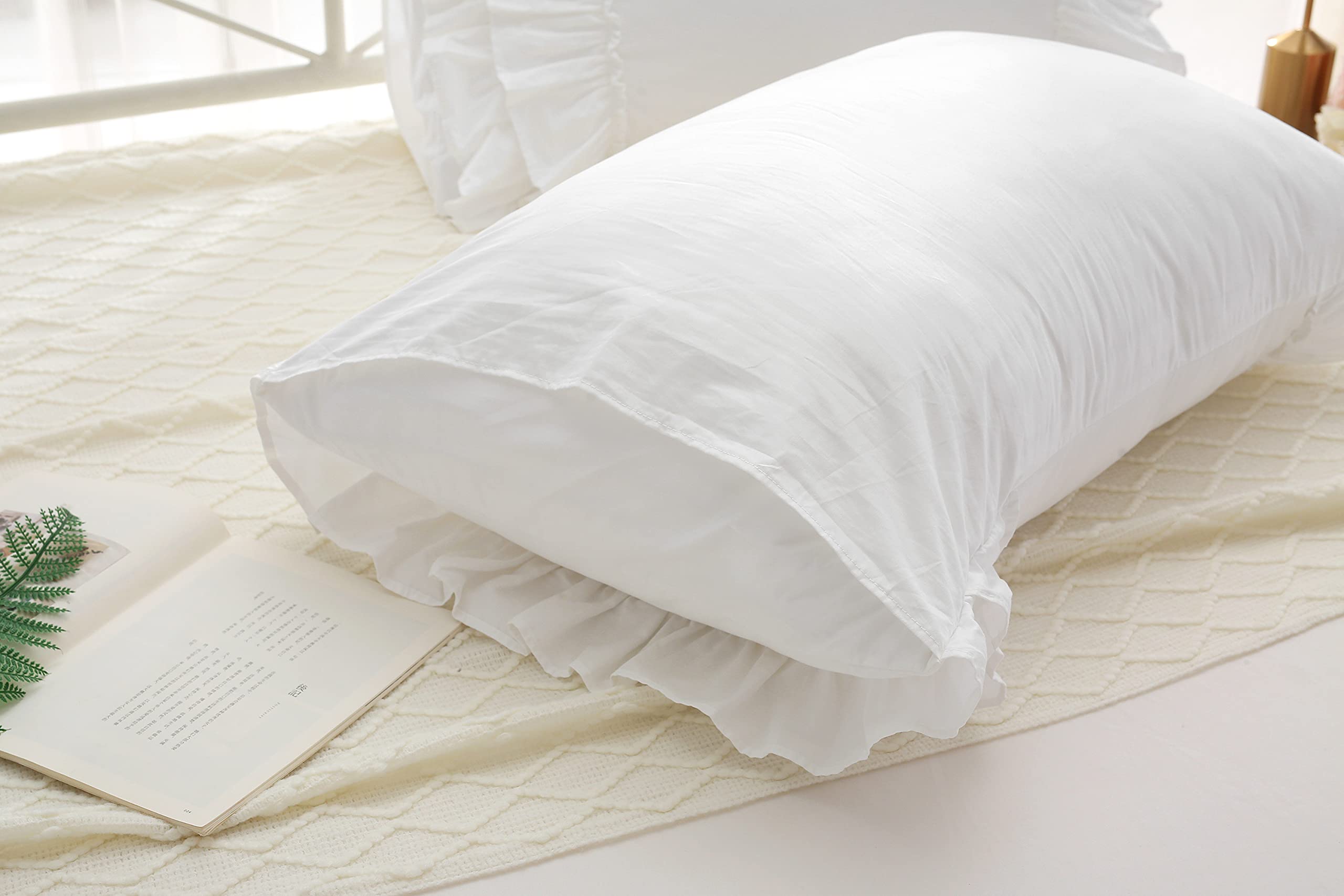 White Ruffles Pillow Shams Queen Size - 2 Pack 30x20 Inch Pure Cotton Ruffled Pillowcases & Covers for Bedroom Decor, Sofa Throw Pillows - Soft Luxury Bedding Accent for Master Bedroom, Guest Room or Living Room