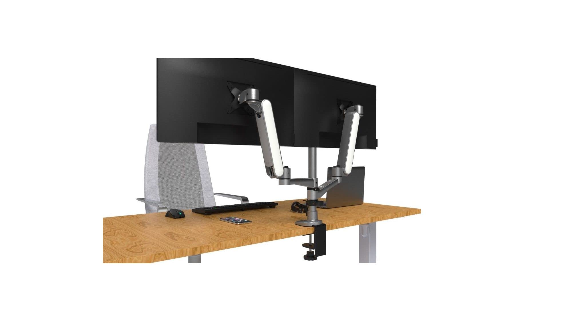 Kantek KTKMA320 Silver Monitor Arm - Adjustable Single Monitor Mount for Home & Office Desk - Ergonomic VESA Compatible Stand for 13-32 Inch Screens