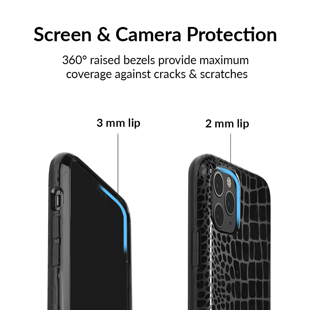 Durable Black Crocodile Pattern iPhone Case - Shockproof & Slim Design for iPhone 13/14/15 Pro Max - Perfect for Daily Use, Travel & Outdoor Activities