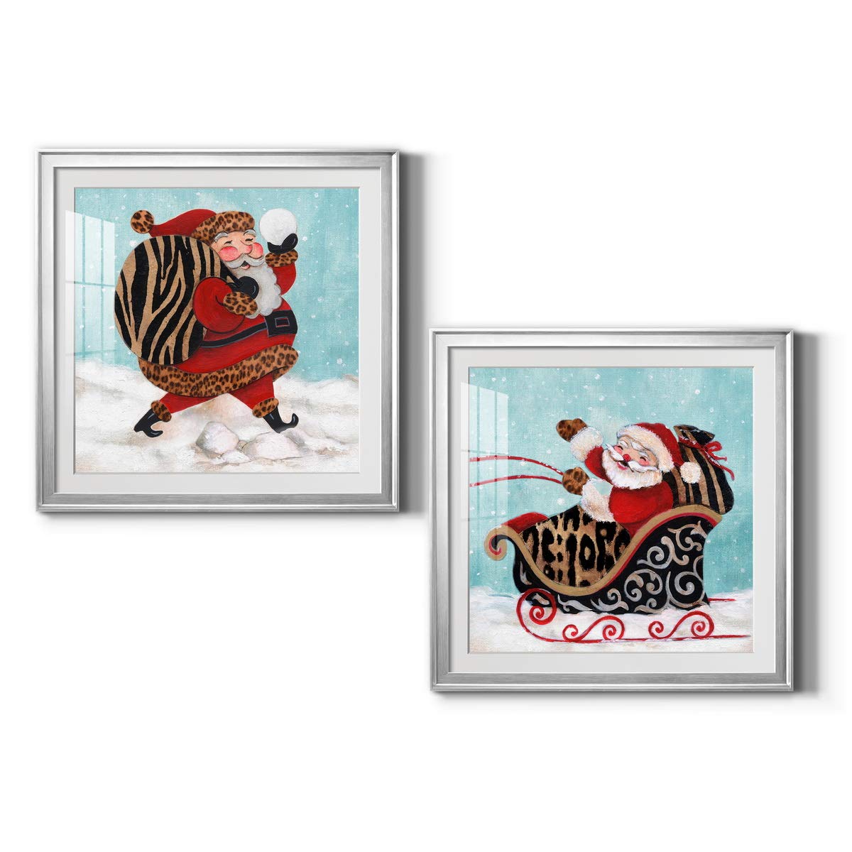 Christmas Canvas Wall Art - Santa Workshop, Elves & North Pole Holiday Decor with Frosty Snowman - Silver Framed 26x26 for Living Room, Bedroom & Office Décor