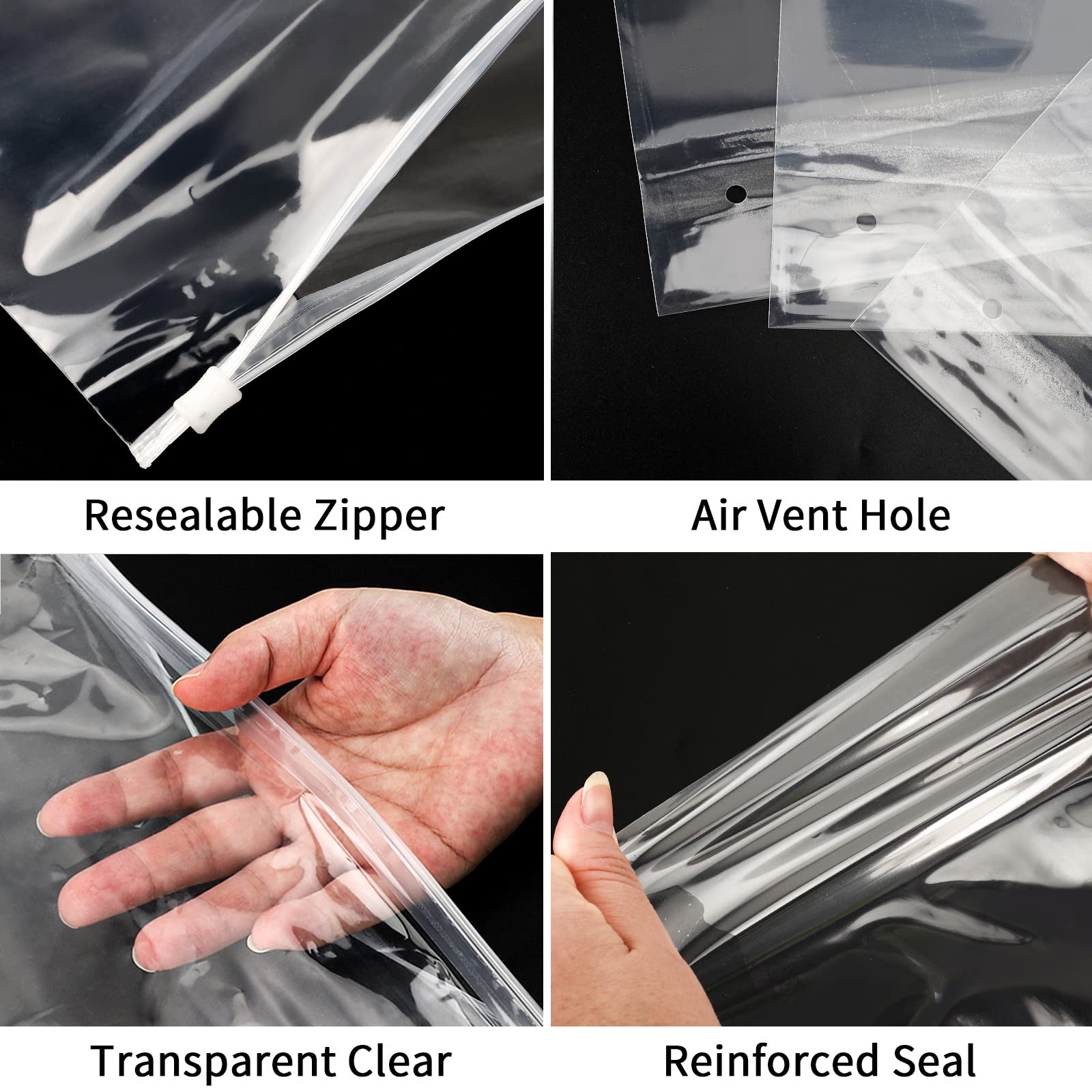 50 Pcs 14x18 Inch Heavy Duty Clear Zipper Bags for Organizing & Shipping - 3 Mil Thick Plastic Storage Bags with Vent Holes | Perfect for Mailing, Gift Packaging, Clothes Storage & Home Organization