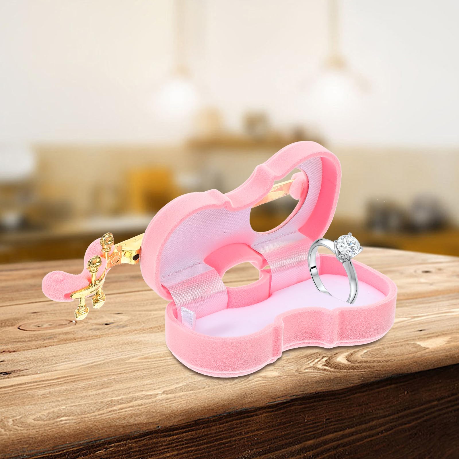 Elegant Violin-Shaped Jewelry Box - Soft Flocking Lining for Rings, Earrings & Necklaces - Pink Musical Instrument Jewelry Organizer - Perfect for Gift, Travel & Home Decor Storage