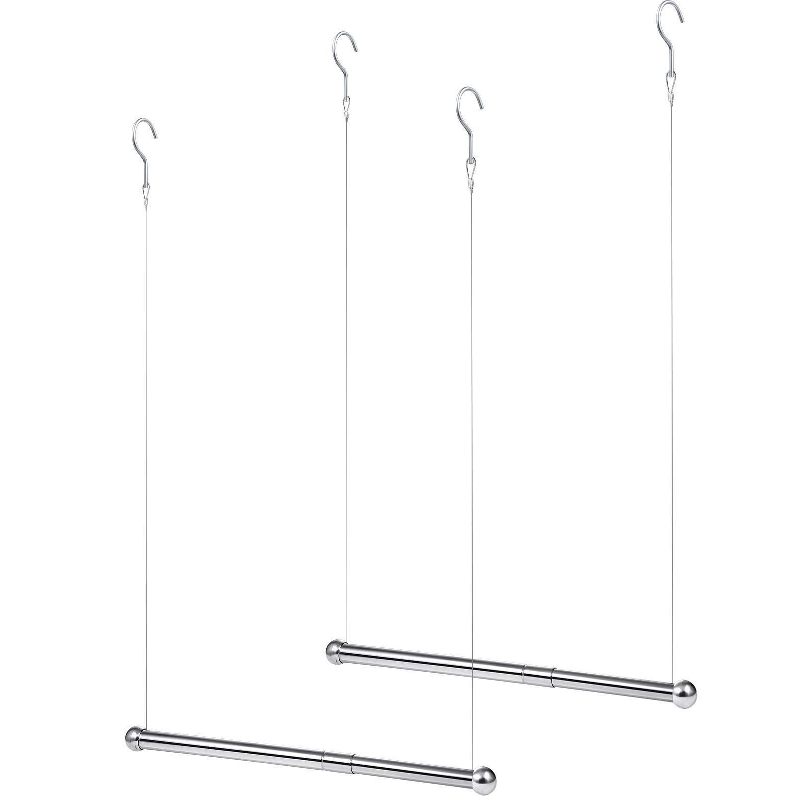 2 Pack Adjustable Hanging Closet Rods - Stainless Steel Clothes Hanging Bar with Width & Height Adjustment, Space-Saving Double Closet Organizer for Bedroom, Closet, Laundry Room, Dorm, RV & Outdoor Use