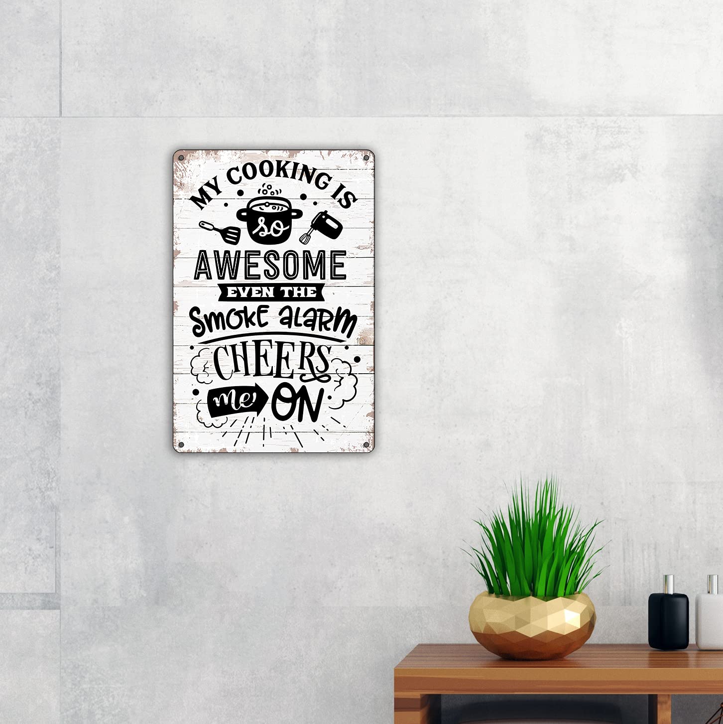 Funny Kitchen Quote Metal Tin Sign - 'My Cooking is Awesome' Retro Wall Decor for Home & Kitchen - Perfect for Gifts, Restaurants, and Coffee Shops
