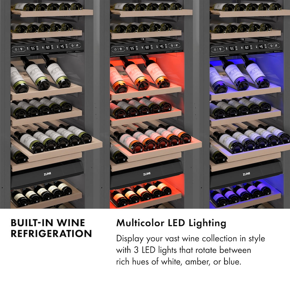 ZLINE Autograph Edition 18 Inch 9.0 Cubic Feet Triple Zone 68 Bottle Left Hinge Column Wine Cooler - Black Stainless Steel with Polished Gold Accents (RCWVLZ BS 18 G) - Perfect for Home Bars, Wine Cellars, and Entertaining Spaces
