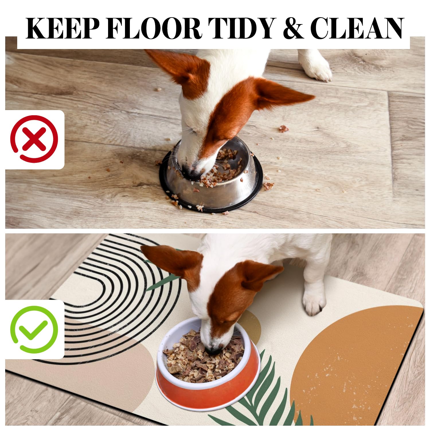 Super Absorbent Dog Food Mats for Floors | Non-Slip Pet Feeding Mat for Cats & Dogs | Eco-Friendly Boho Style Placemat for Food & Water Bowls | Perfect for Messy Eaters & Kitchen Floor Protection