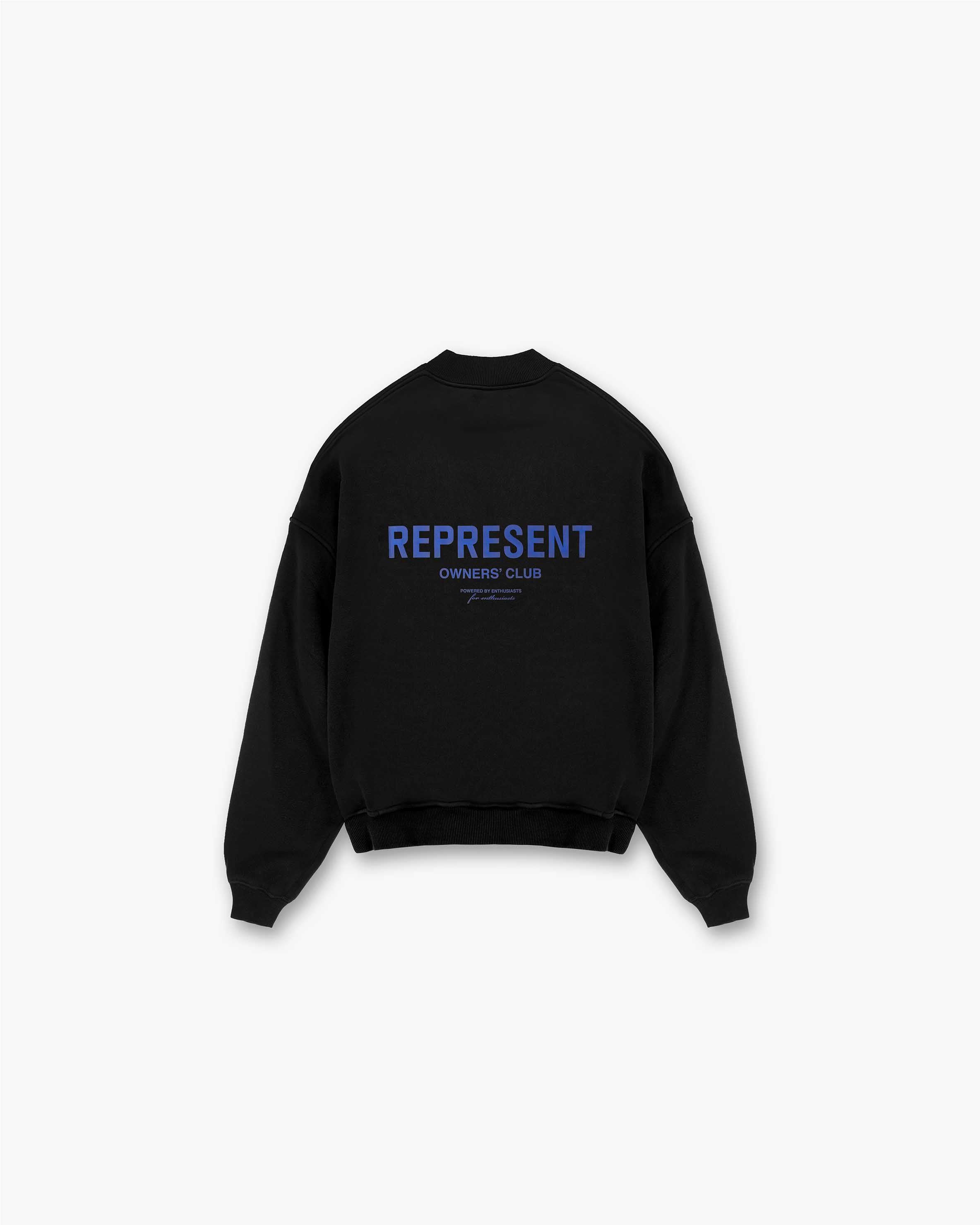 Represent Owners Club Sweater - Black & Cobalt | Premium Cotton Knit Pullover for Men & Women | Streetwear, Casual Outfits, Lounge Wear
