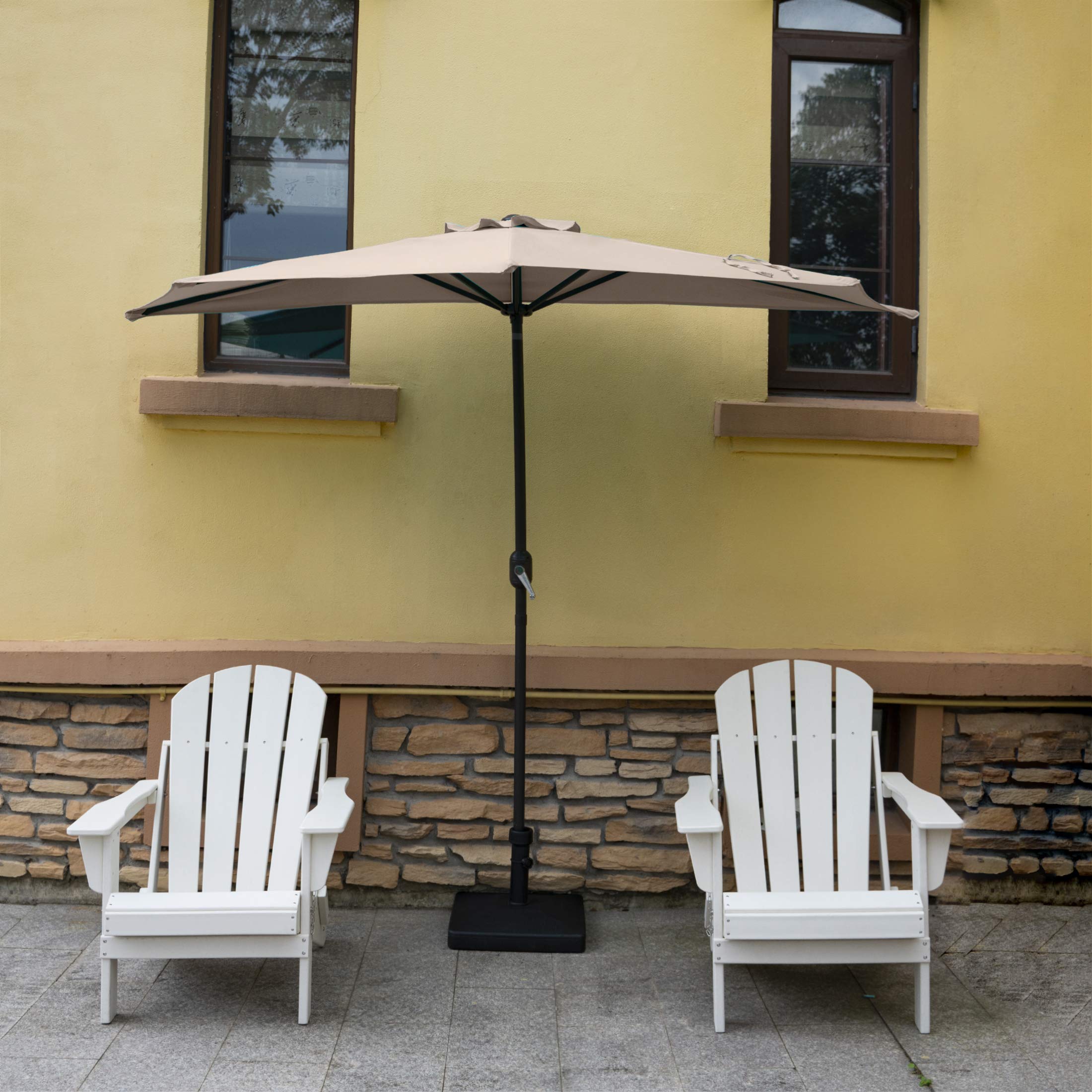 WO Home Furniture 9 FT Half Outdoor Market Patio Umbrella with Weighted Base Kit - Perfect for Backyard, Garden, Poolside, and Restaurant Outdoor Dining