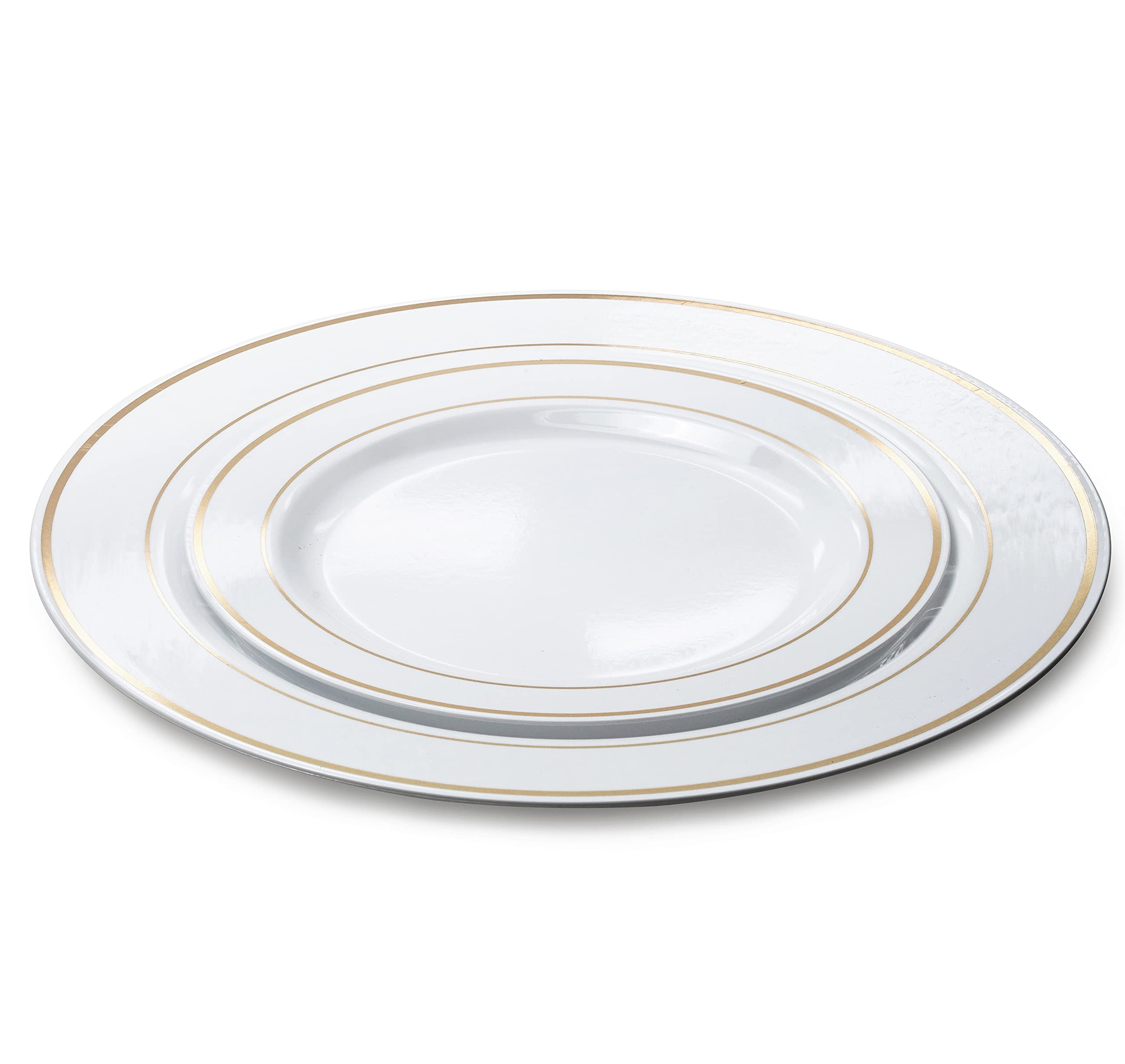 240-Piece Premium Disposable Plastic Plates Set for Weddings & Parties - 120 x 10.5'' Dinner Plates + 120 x 7.5'' Salad/Dessert Plates (White & Gold Rim) - Heavyweight, Elegant Tableware for Large Gatherings, Catering & Special Events