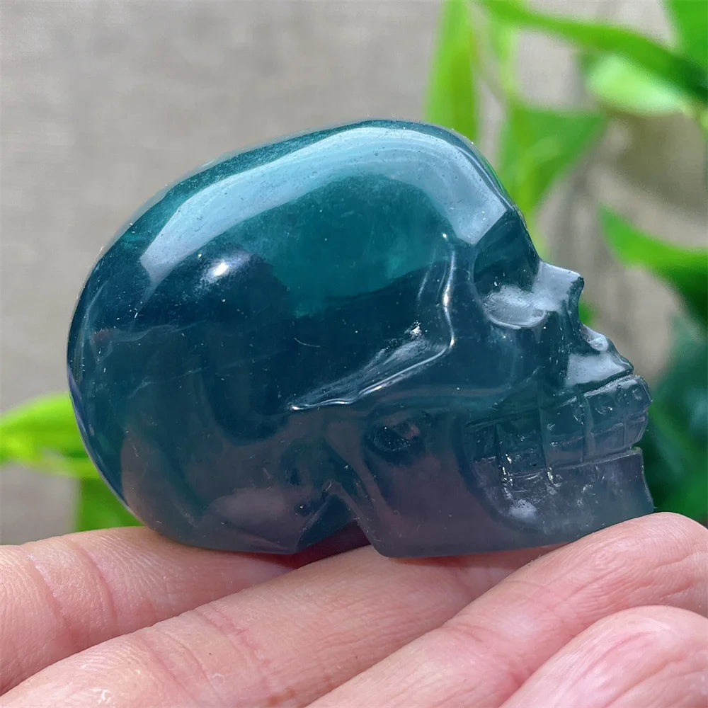 Natural Green and Purple Fluorite Crystal Skull Carving - Healing Stone, Quartz Mineral Gemstone for Spiritual Crafts, Home Decor, Meditation & Energy Work