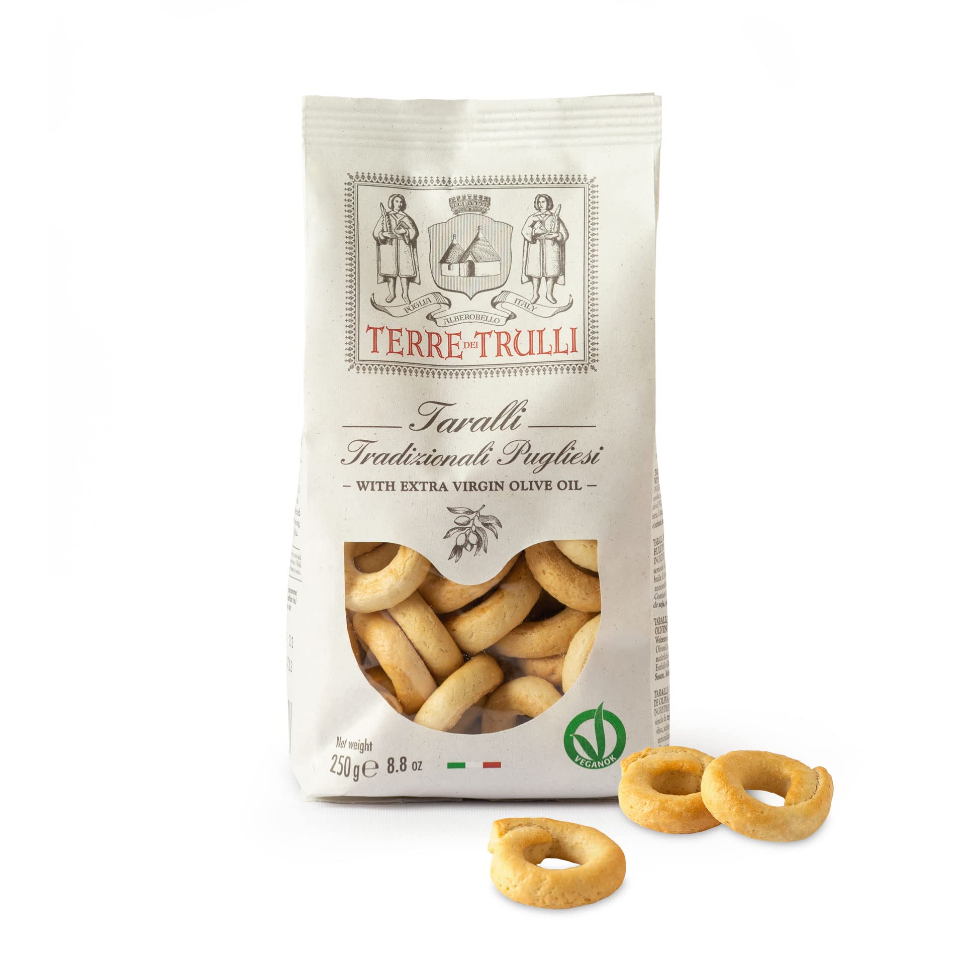 Terre Dei Trulli Taralli Pugliesi with Extra Virgin Olive Oil - 3 Pack (250g Each) | Authentic Italian Healthy Snacks | Perfect for Office, Travel & Quick Meals | Gluten-Free & Vegan Friendly