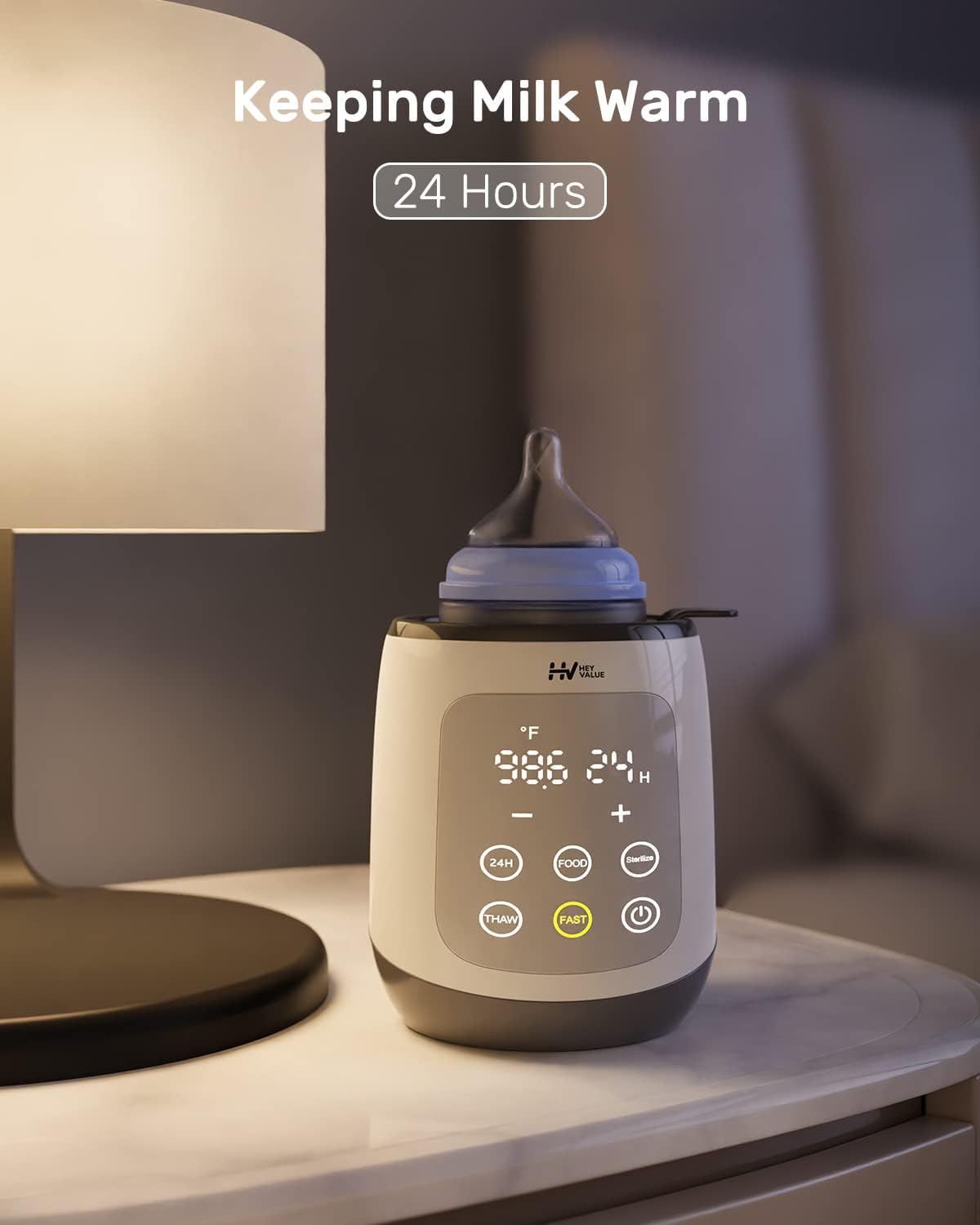 HEYVALUE 10-in-1 Bottle Warmer & Baby Food Heater - Fast BPA-Free Milk Warmer with LED Display & Precise Temperature Control for Breastmilk, Formula - Perfect for Night Feedings, Travel & Daycare Use