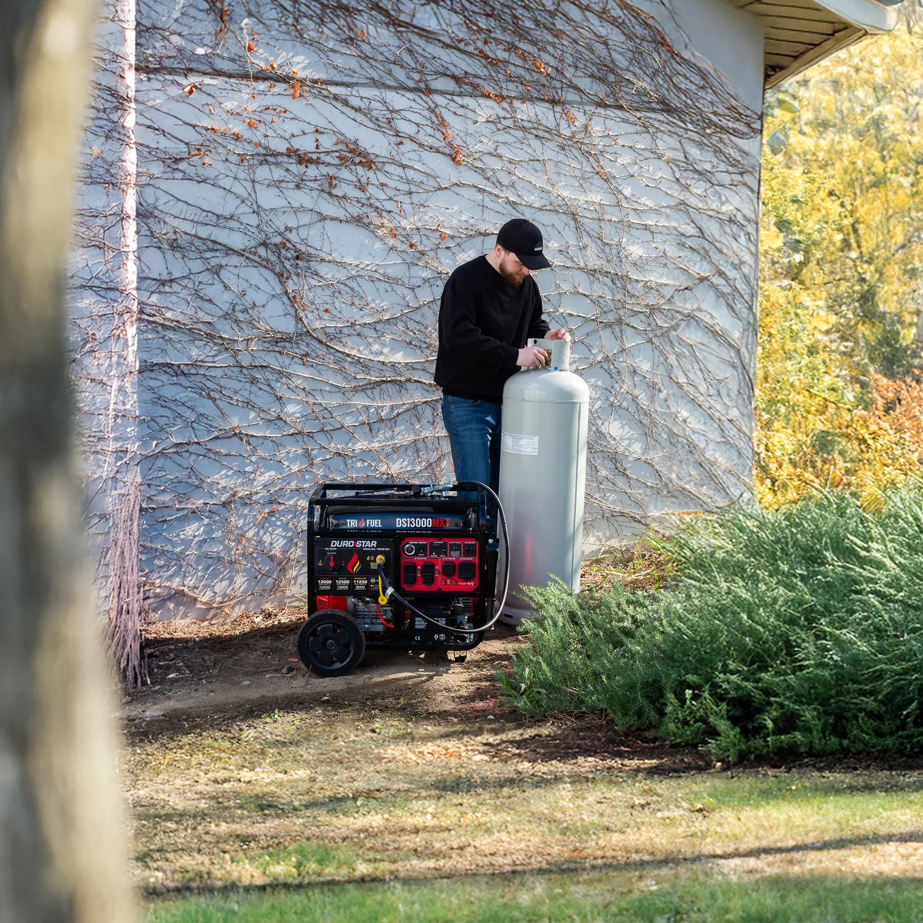 DuroStar DS13000MXT 10500W/13000W Portable Generator - Tri Fuel (Gas/Propane/Natural Gas) with 50 Amp Output, CO Alert & Remote Start - Ideal for Home Backup Power, Camping & Emergency Use