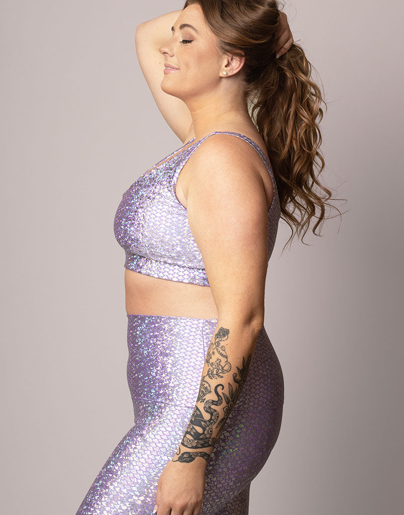 Lavender Mermaid V-Neck Crop Top for Women - Sexy Summer Beachwear & Boho Festival Outfit