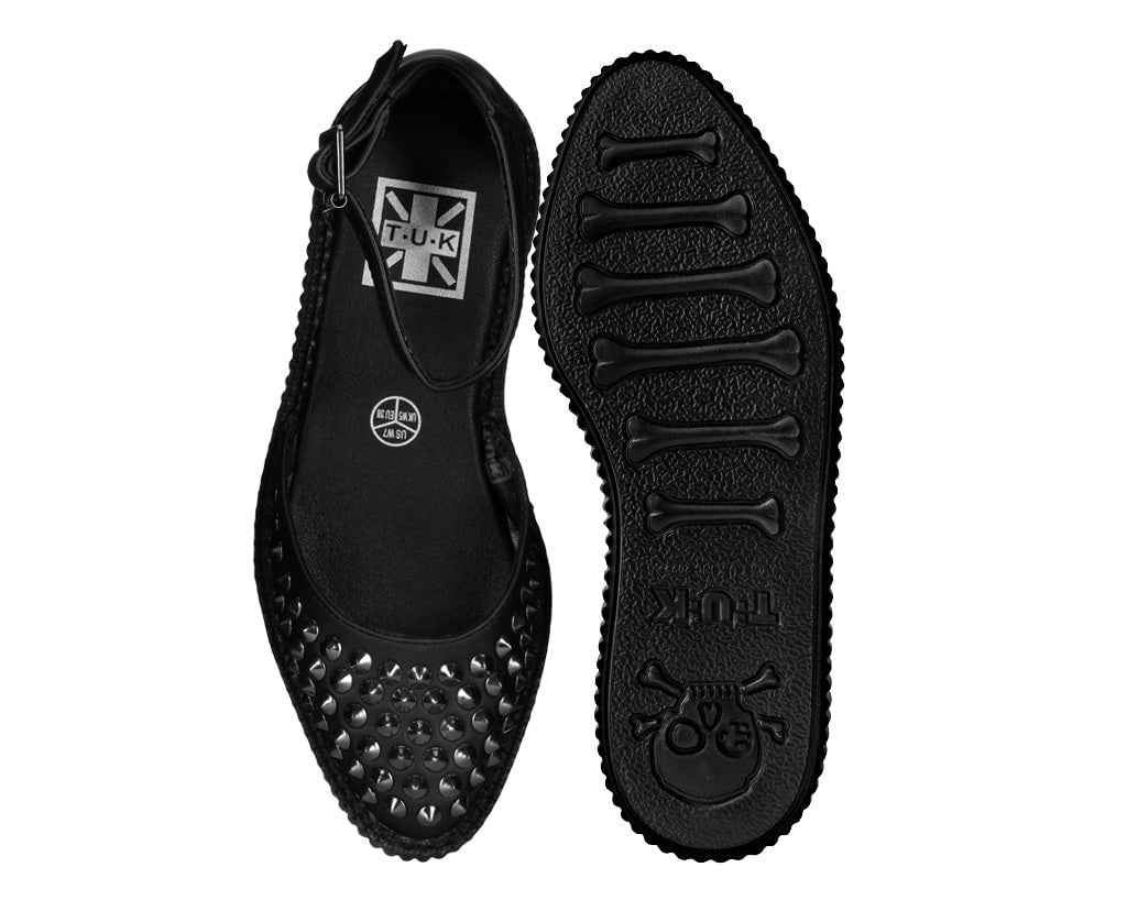 Black TUKskin™ Pointed Studded Sandals - Gothic Punk Rock Ankle Strap Heels for Women | Perfect for Concerts, Night Out & Alternative Fashion