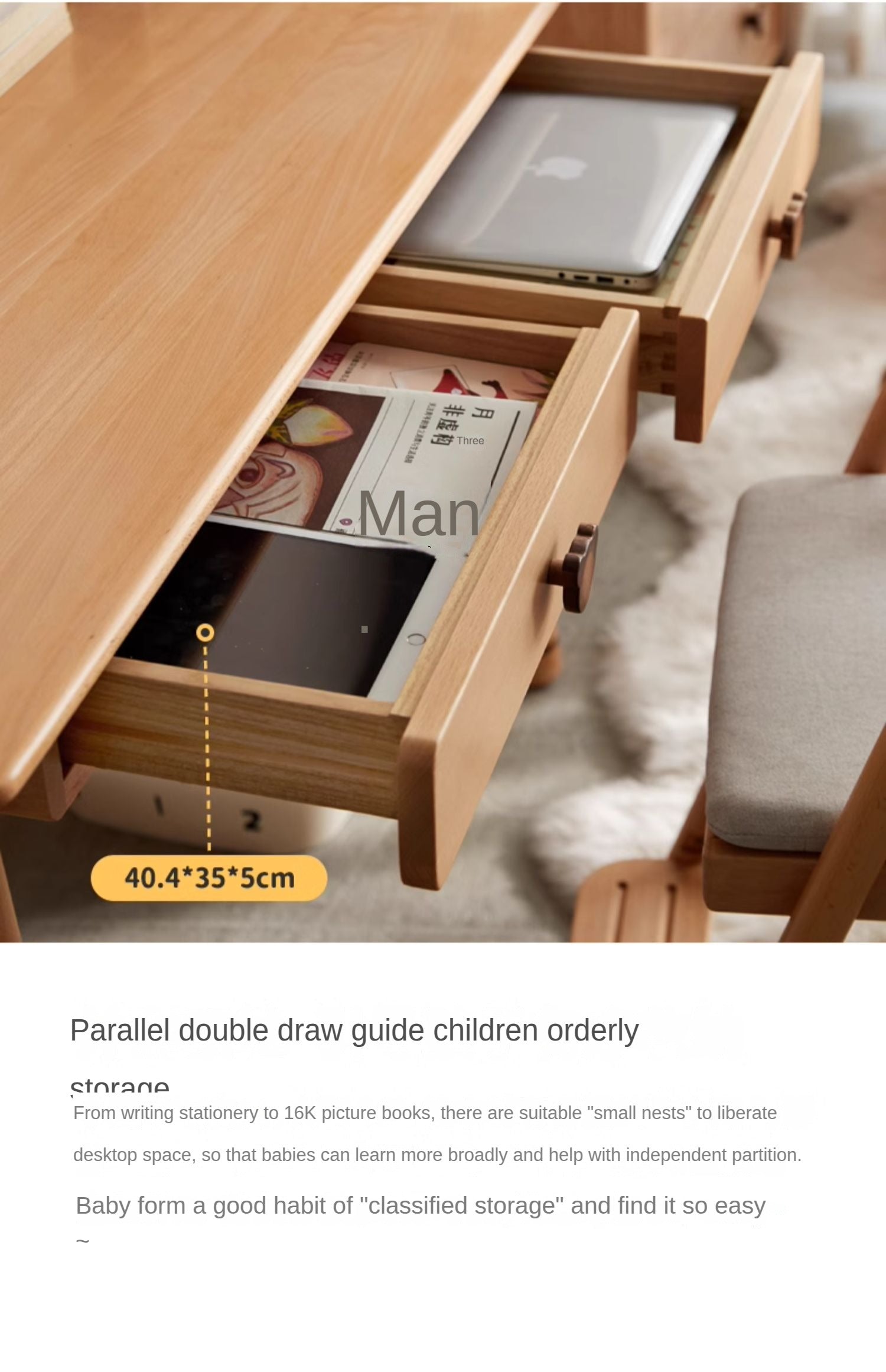 Solid Wood Kids Study Desk - Beech & Oak Wooden Children's Writing Table for Homework & Drawing | Perfect for Bedroom, Homeschool & Classroom Use