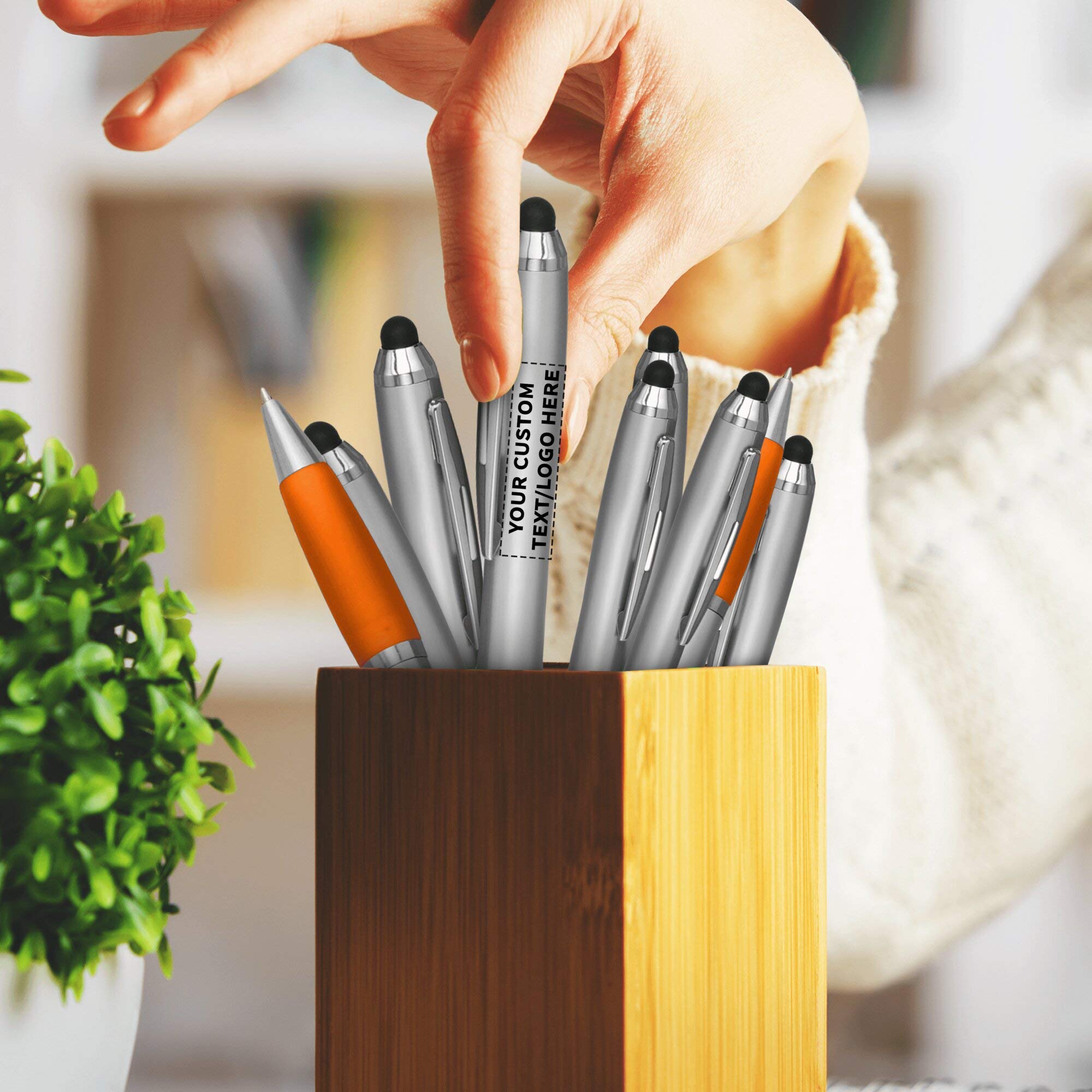 Custom Stylus Ballpoint Pens - Bulk Pack of 100 with Black Ink | Personalized Office & School Supplies | Perfect for Business, Tradeshows, Events & Everyday Use - Orange