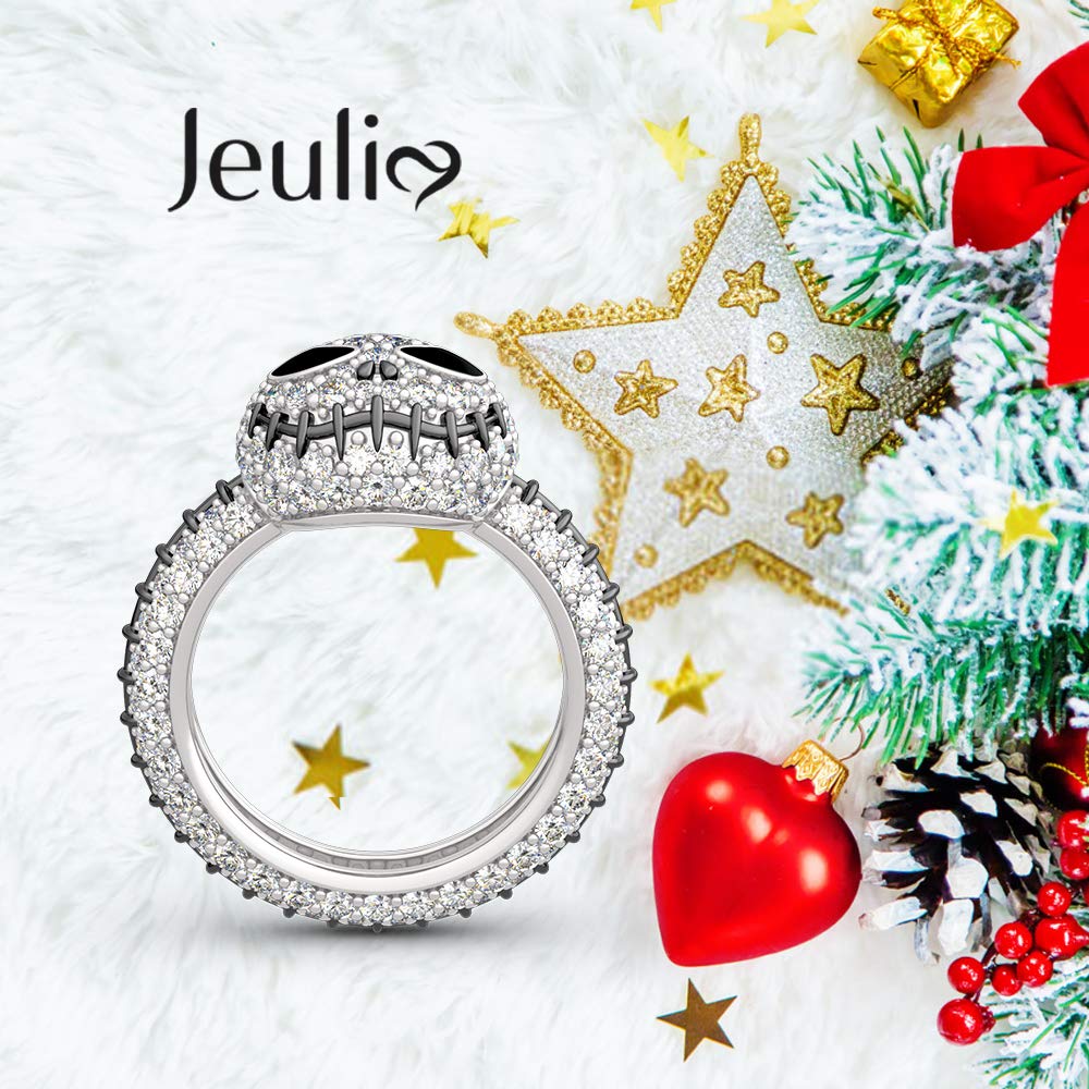 Jeulia 4.05 Carat Jack Skull Ring for Women & Men - 925 Sterling Silver Gothic Halloween Ring Inspired by Pumpkin King - Perfect Christmas Gift with Luxury Gift Box | Ideal for Halloween Costumes, Gothic Fashion & Alternative Jewelry Lovers