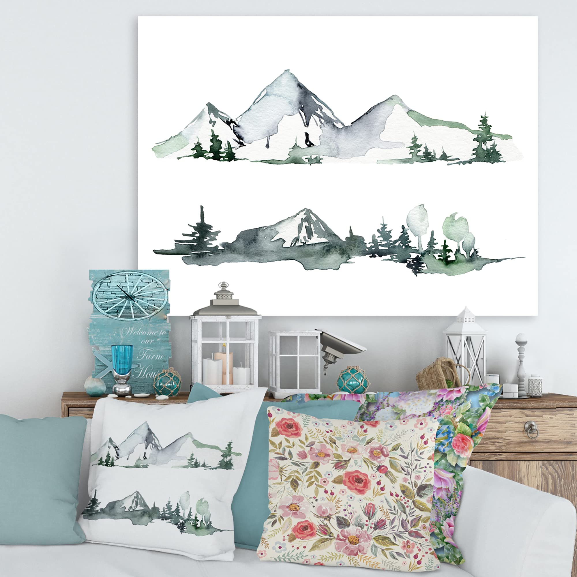 DesignQ Winter Dark Blue Mountain Landscape With Trees II Modern Canvas Wall Art - Premium Home Decor for Living Room, Bedroom & Office - Nature Inspired Wall Painting for Cozy Interior Design