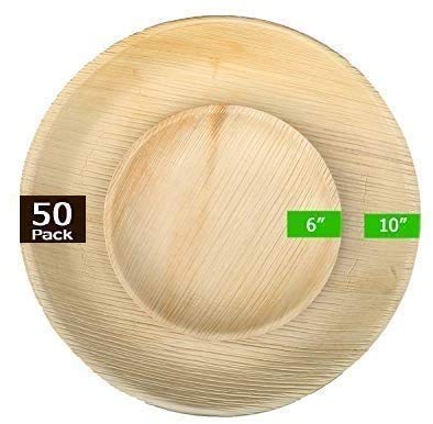 RAJRANG 50-Pack Heavy Duty Round Palm Leaf Plates - Eco-Friendly, Biodegradable & Compostable Disposable Dinnerware for Weddings, Parties, Picnics & Outdoor Events - Sustainable Alternative to Plastic Plates