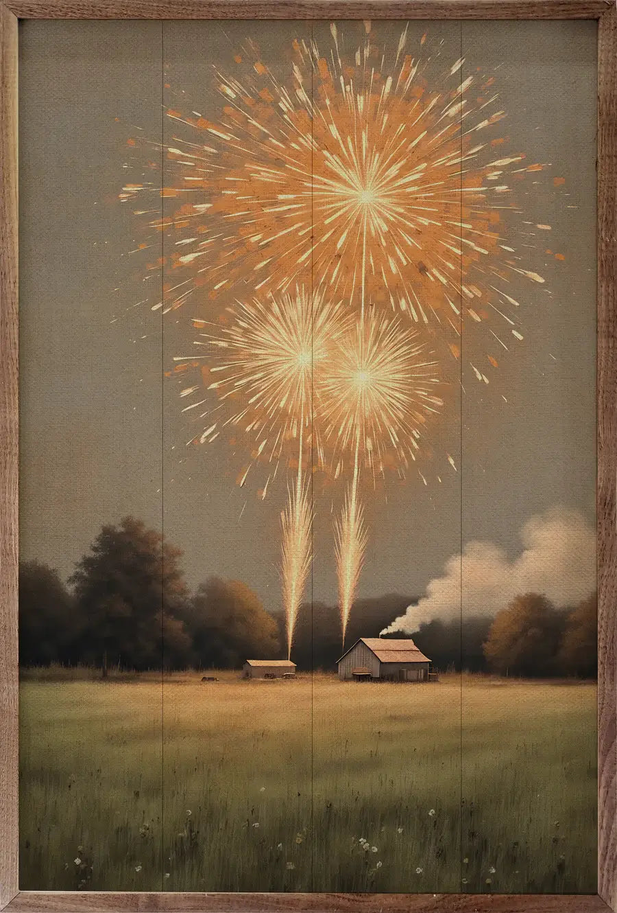 Farm Fireworks Wood Framed Wall Art Print - Rustic Home Decor for Living Room, Bedroom & Office
