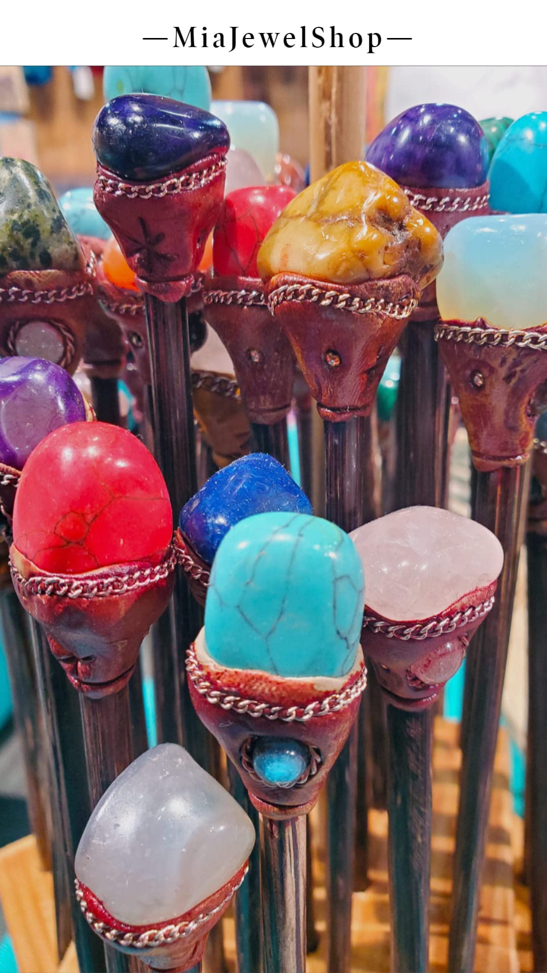 Mia Jewel Shop - 96pcs Handmade Natural Tumbled Healing Gemstone Wooden Hair Sticks for Women | Boho Hair Pins, Reiki Accessories & Fashion Gifts for Weddings, Yoga, Meditation and Daily Styling