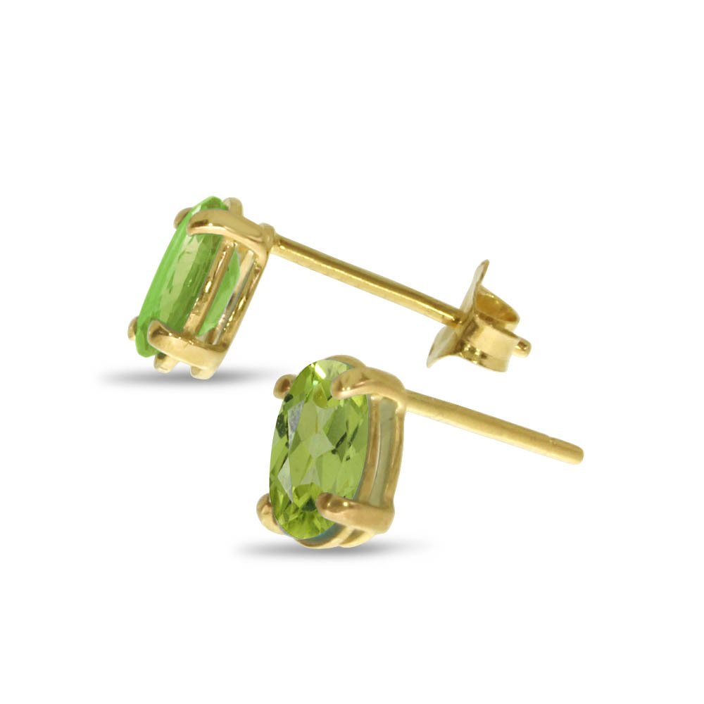 14K Yellow Gold Oval Peridot Stud Earrings for Women - Dainty Green Gemstone Jewelry Gift for Birthday, Anniversary & Special Occasions