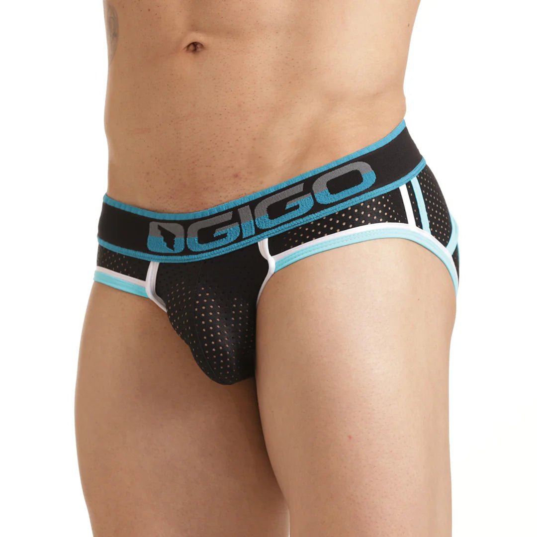 Gigo Versatile Mesh Jockstrap Brief - Black & Blue - Breathable, Supportive Underwear for Gym, Sports & Active Lifestyle