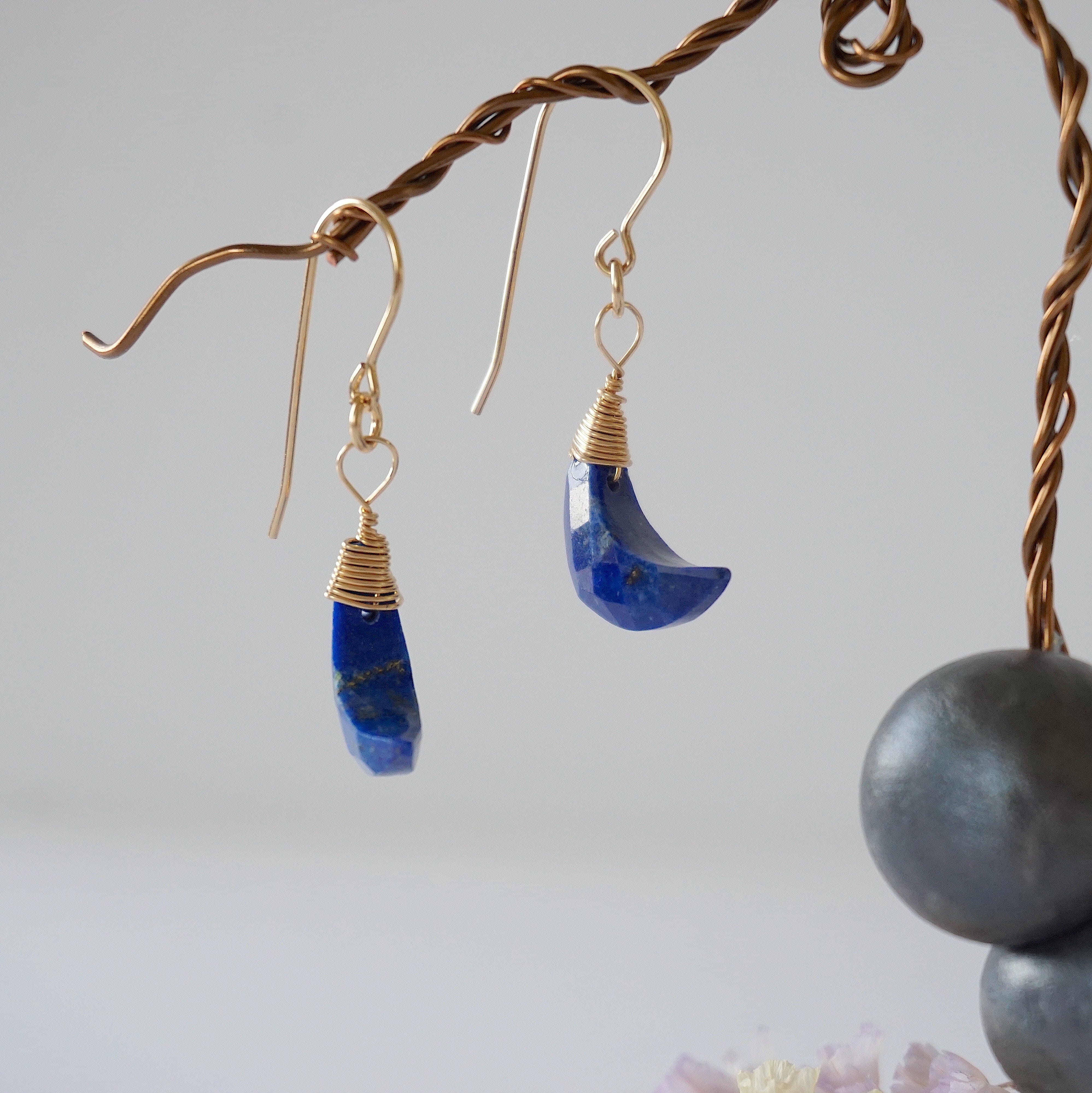 14K Gold Filled Lapis Lazuli Moon Drop Earrings for Women - Elegant Dangle Jewelry for Party, Wedding & Special Occasions