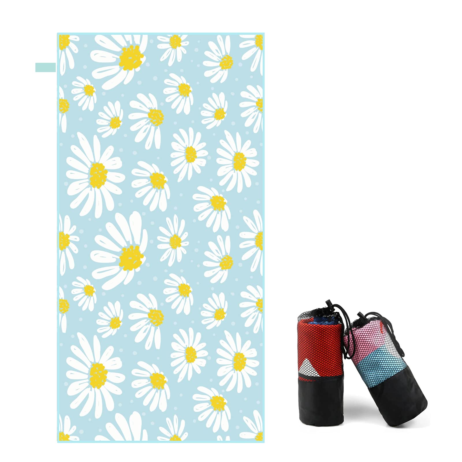 Quick Dry Absorbent Beach Towel - Soft Little Daisy Pattern Swim Blanket for Pool, Beach, Yoga & Travel | Lightweight & Sand-Free for Outdoor Activities