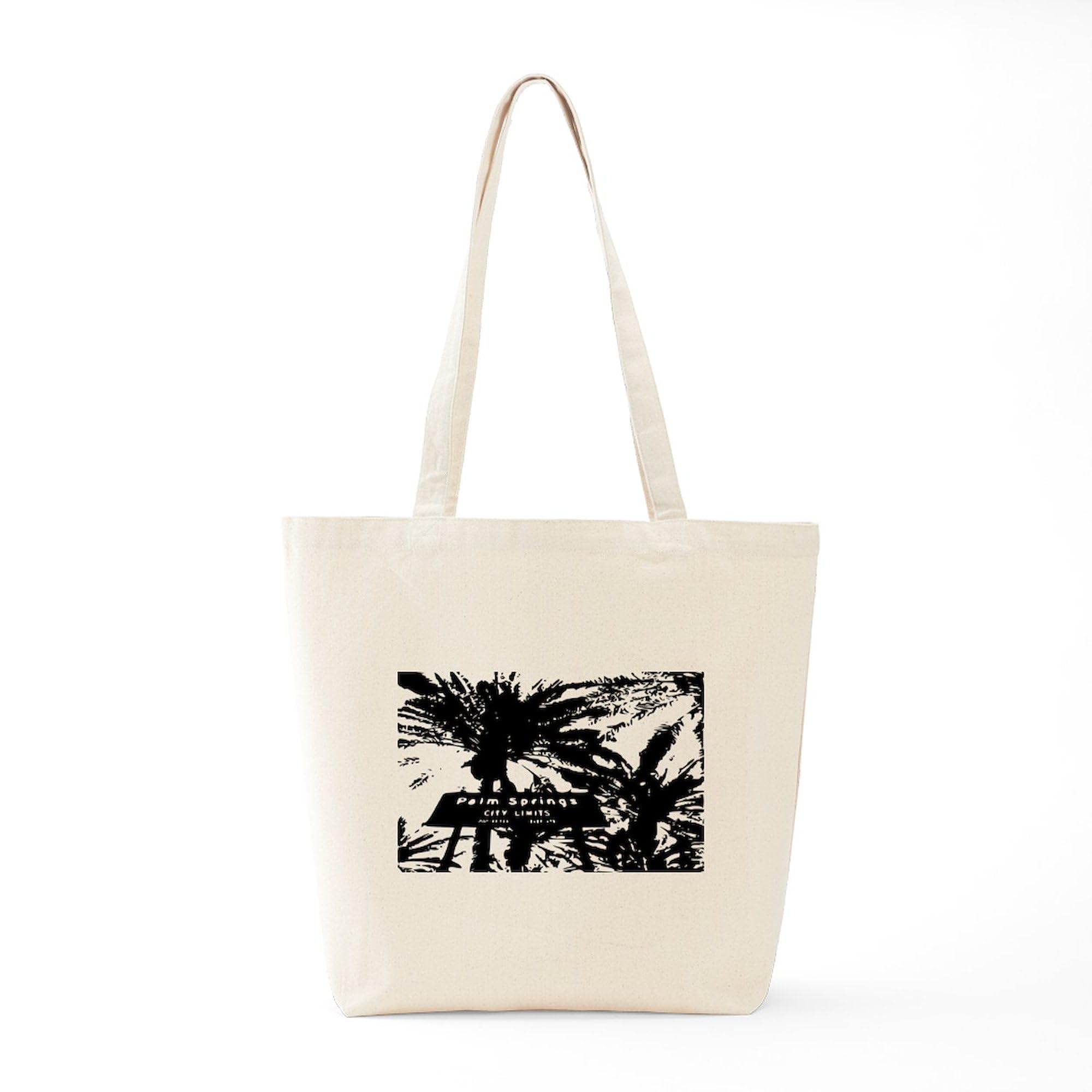Palm Springs Sign Tote Bag - Black & White Natural Canvas Reusable Shopping Bag for Groceries, Beach, Work & Travel