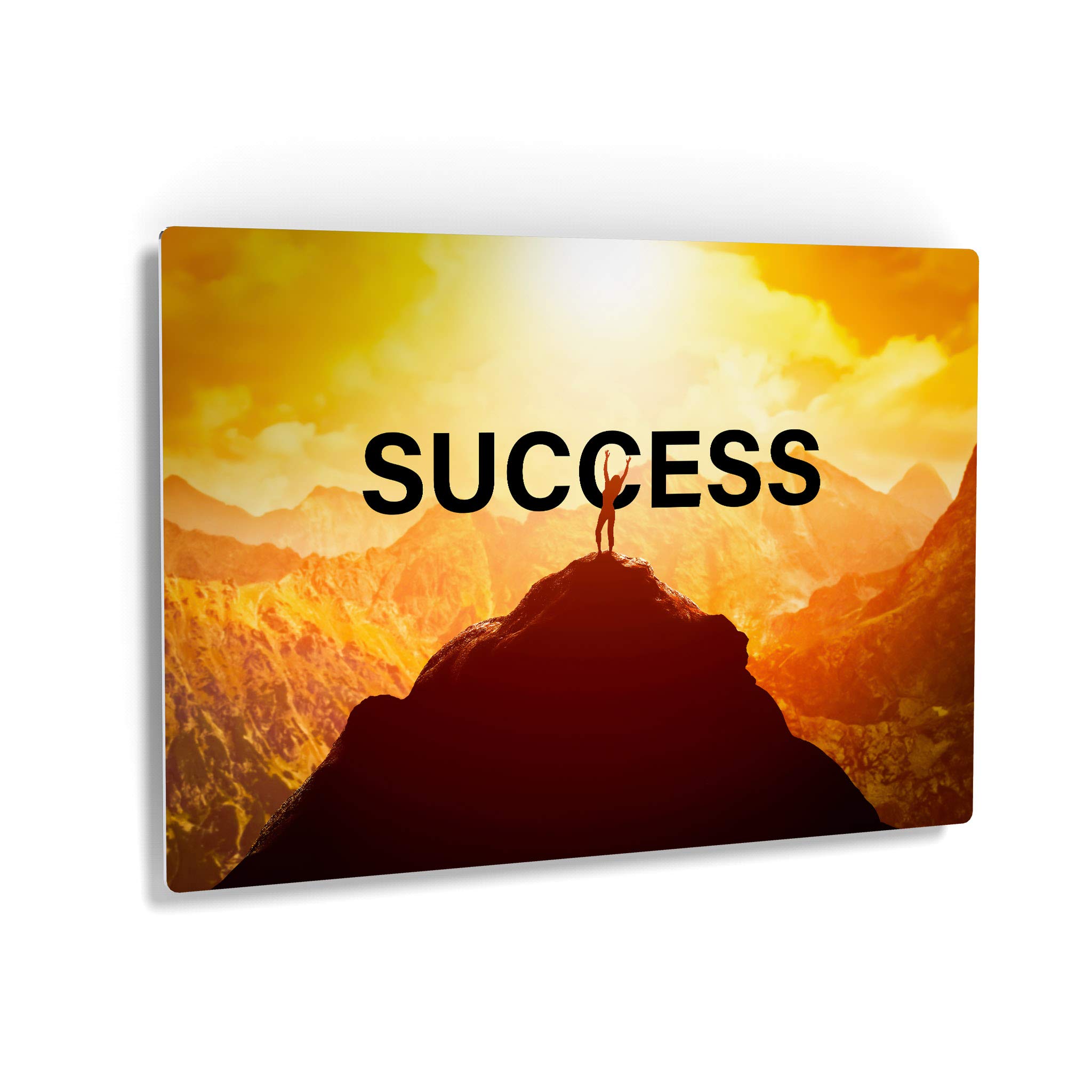 Success Orange Sunset Sky and Mountain Motivational Metal Wall Art - Inspirational Office Decor with Entrepreneur Quote - 30x40 Inch Ready to Hang Metal Print - Perfect for Home, Office, or Gift Idea