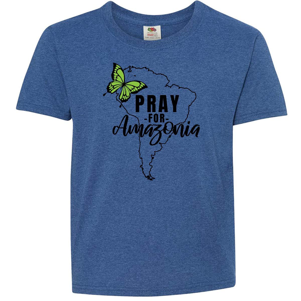 Inktastic Pray for Amazonia South America Silhouette Youth T-Shirt | Eco-Friendly Graphic Tee for Teens & Kids | Perfect for Casual Wear, School, and Environmental Awareness Events