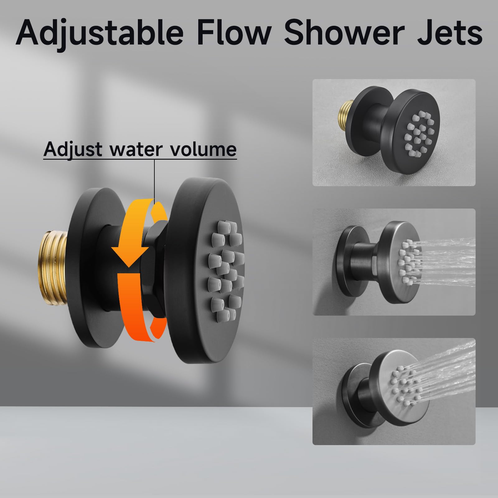 4PCS Matte Black Brass Shower Body Spray Jets with On/Off Flow Control - Round Spa Massage Wall Mounted Side Jets for Relaxing Bath & Shower Experience - Perfect for Home Spa, Bathroom Upgrade & Luxury Shower Systems